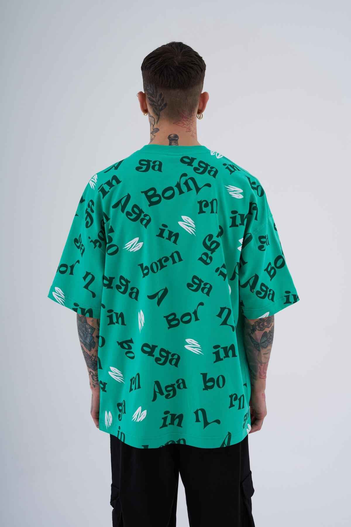 تیشرت مردانه One Nine 86 چاپ شده با رنگ سبز روشن