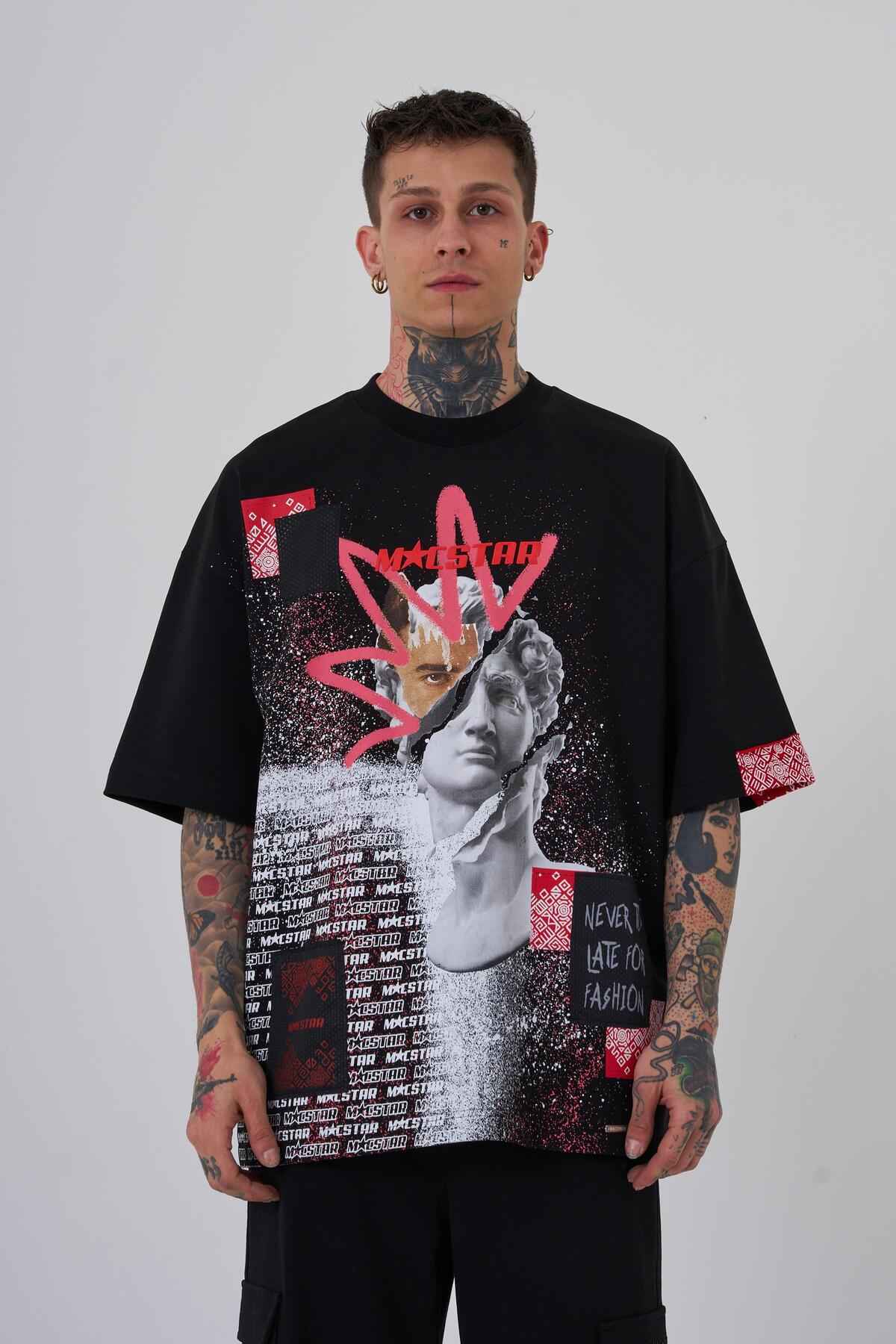 تیشرت اکرو سایز چاپ شده با مجسمه مک استار مردانه