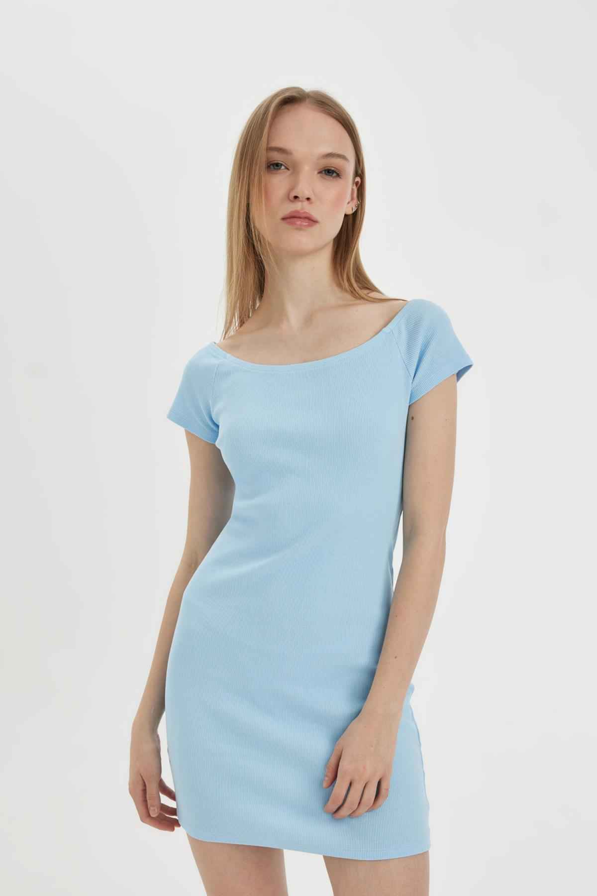 لباس مینی آستین کوتاه مجلسی آجدار بدون تسمه بادیکن خنک