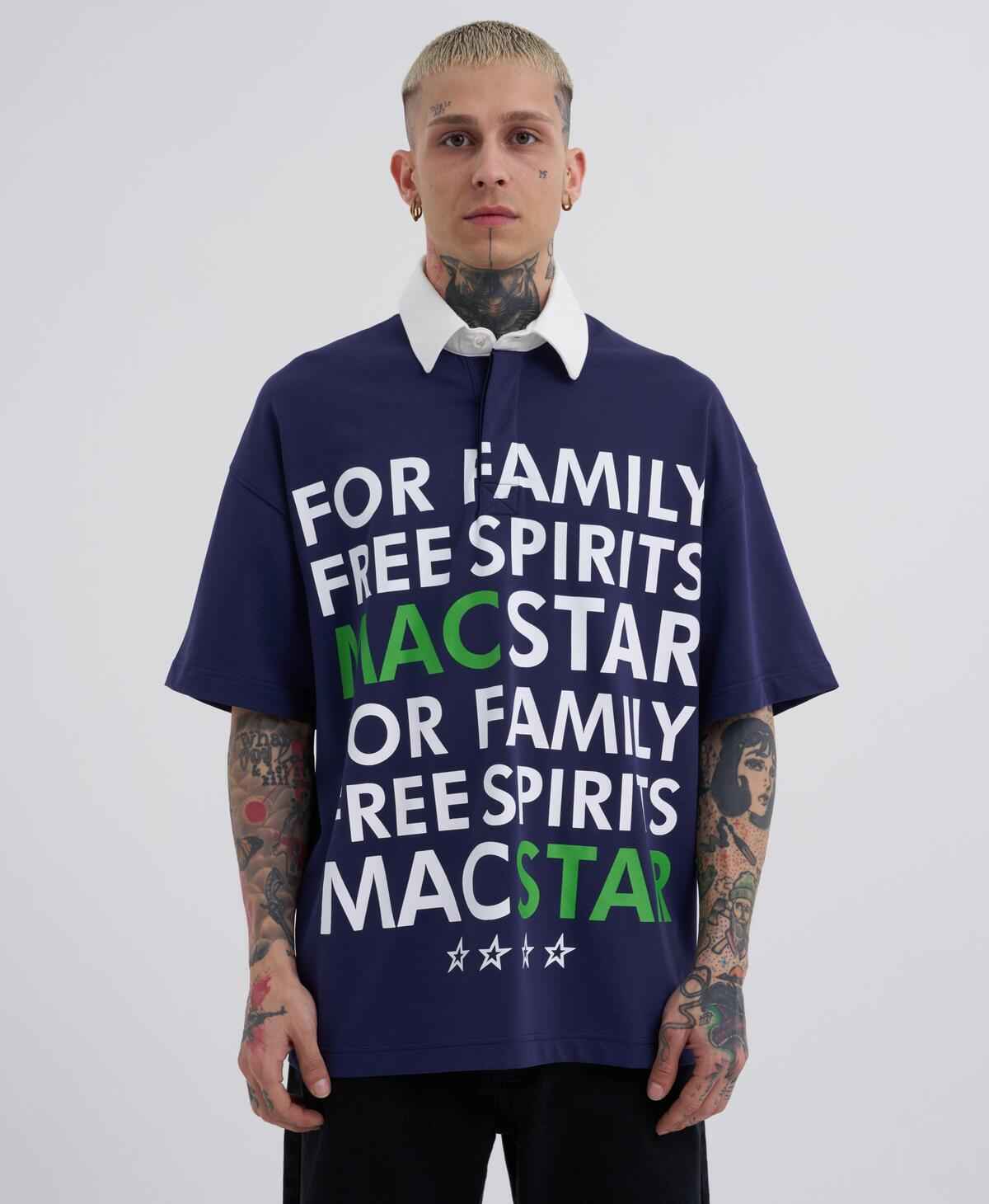 تیشرت مردانه یقه یقه دار یقه آبی سرمه ای با چاپ پهن