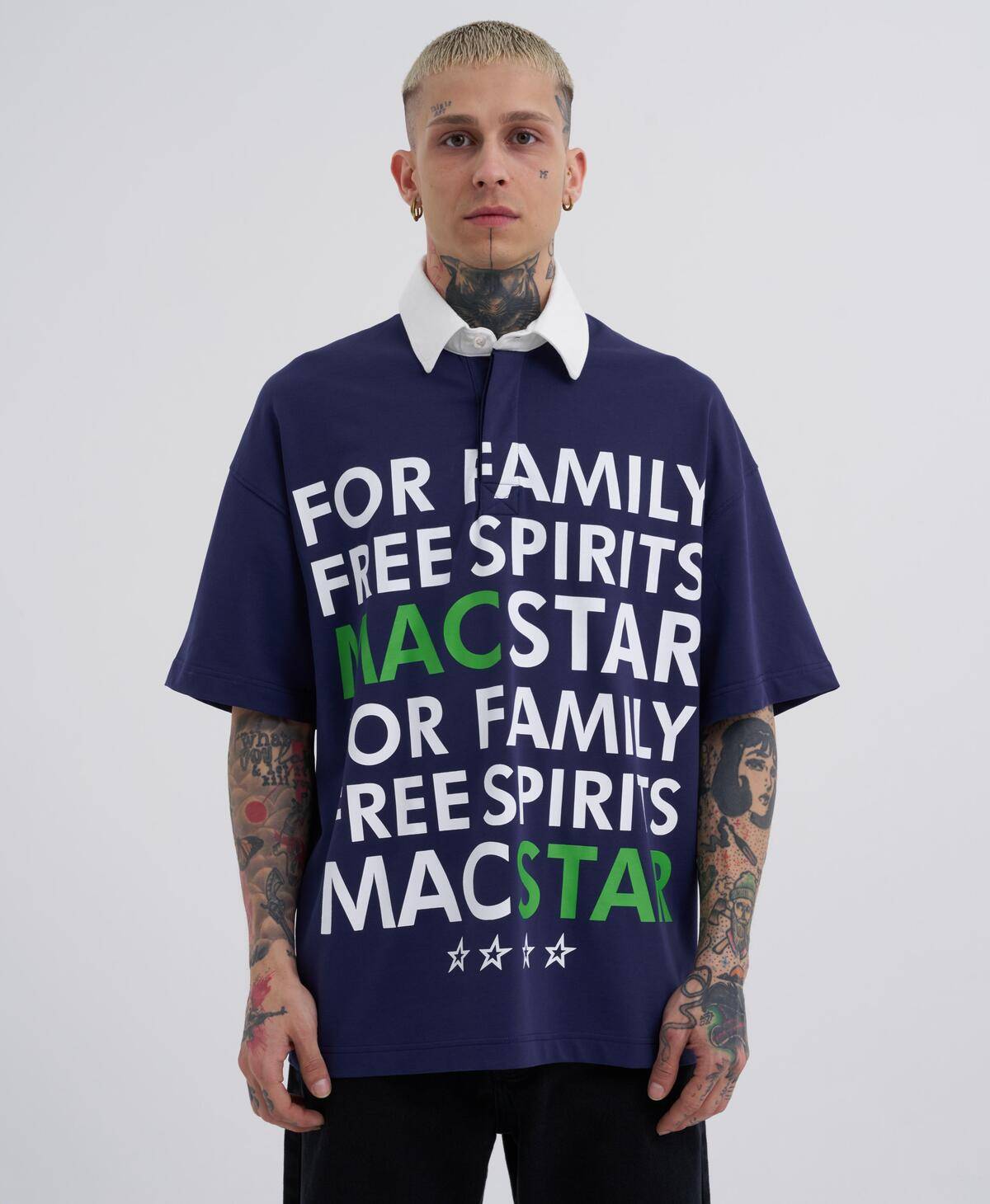 تیشرت مردانه یقه یقه دار یقه آبی سرمه ای با چاپ پهن