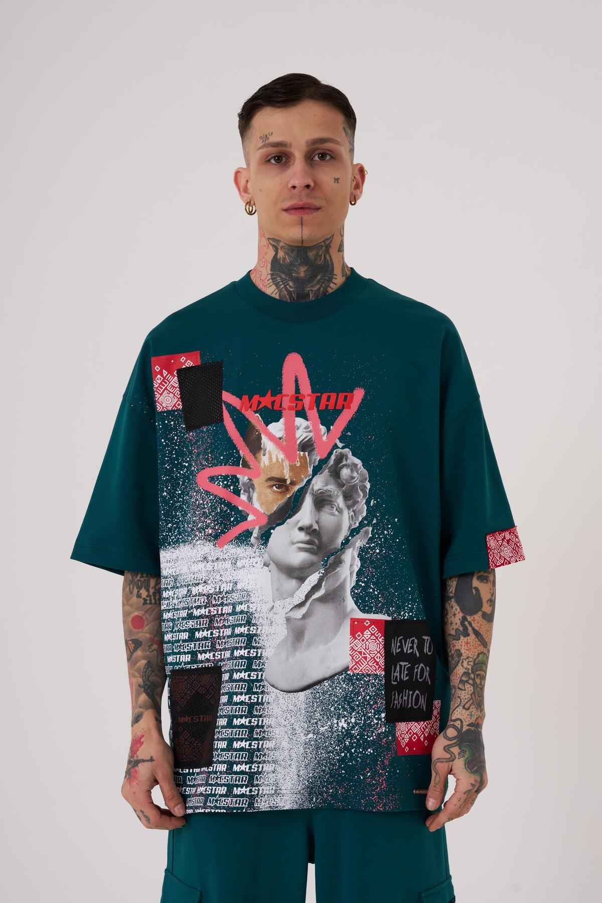تیشرت اکرو سایز چاپ شده با مجسمه مک استار مردانه