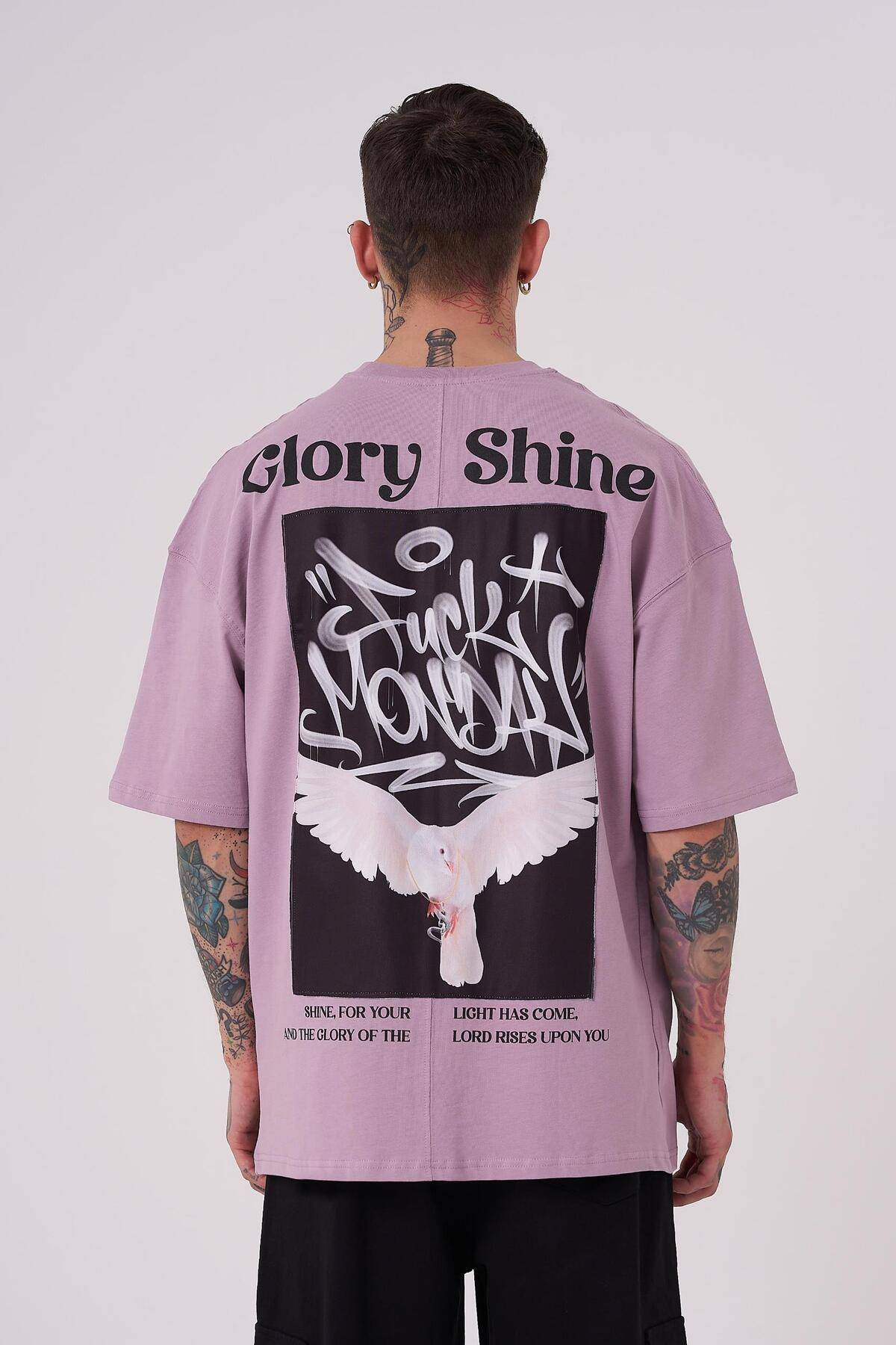 تیشرت مردانه گلوری شاین چاپ سایز بزرگ یخی خاکستری