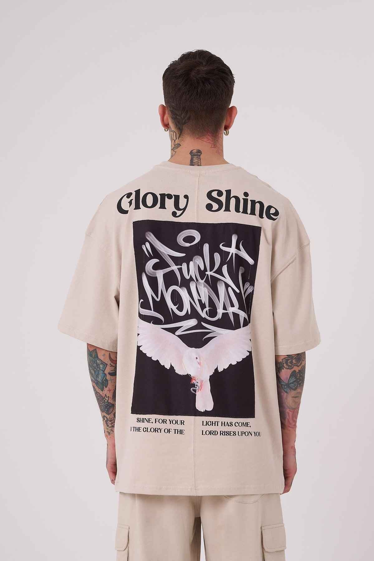 تیشرت مردانه گلوری شاین چاپ سایز بزرگ یخی خاکستری