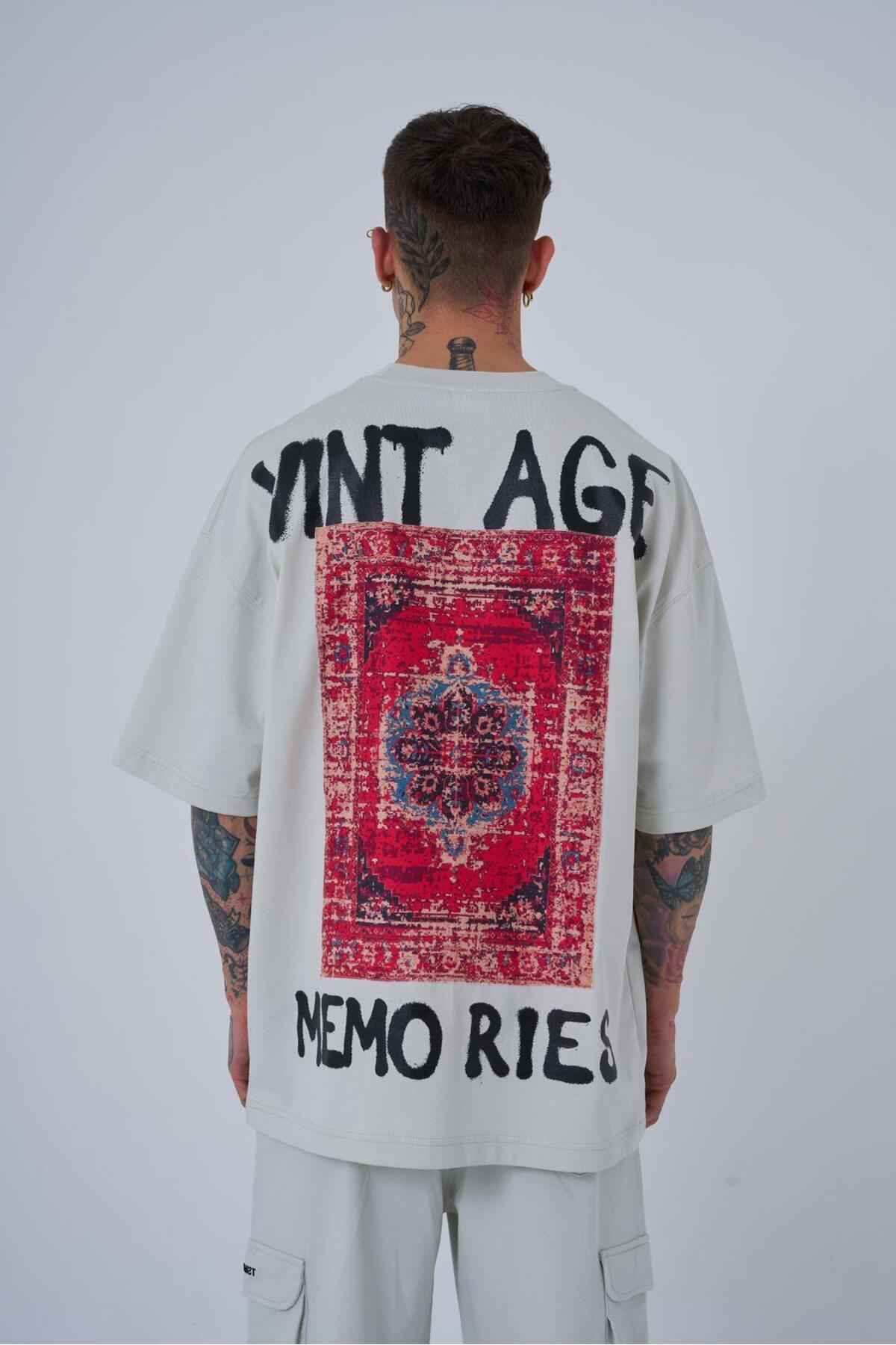 تیشرت خاکستری سایز چاپ شده خاطرات قدیمی مردانه