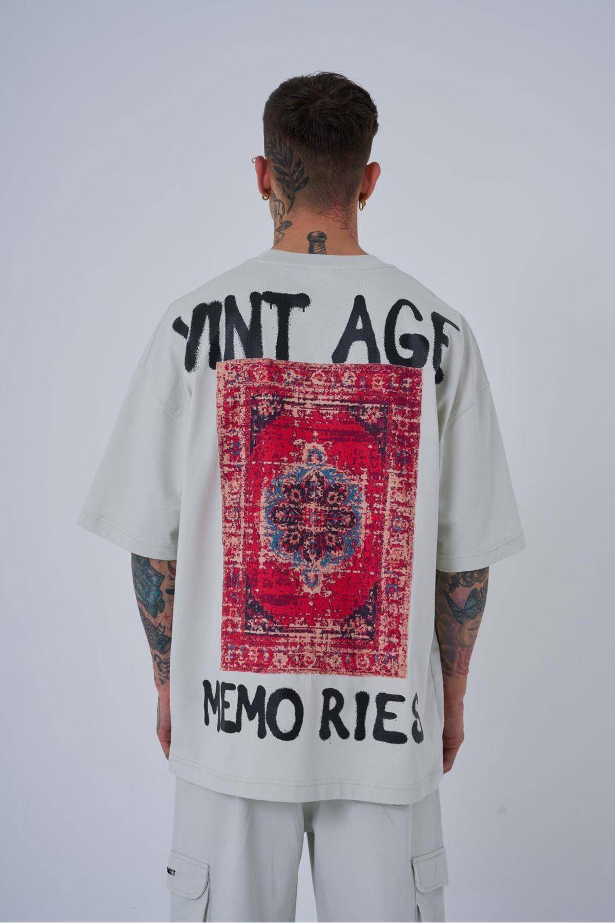 تیشرت خاکستری سایز چاپ شده خاطرات قدیمی مردانه