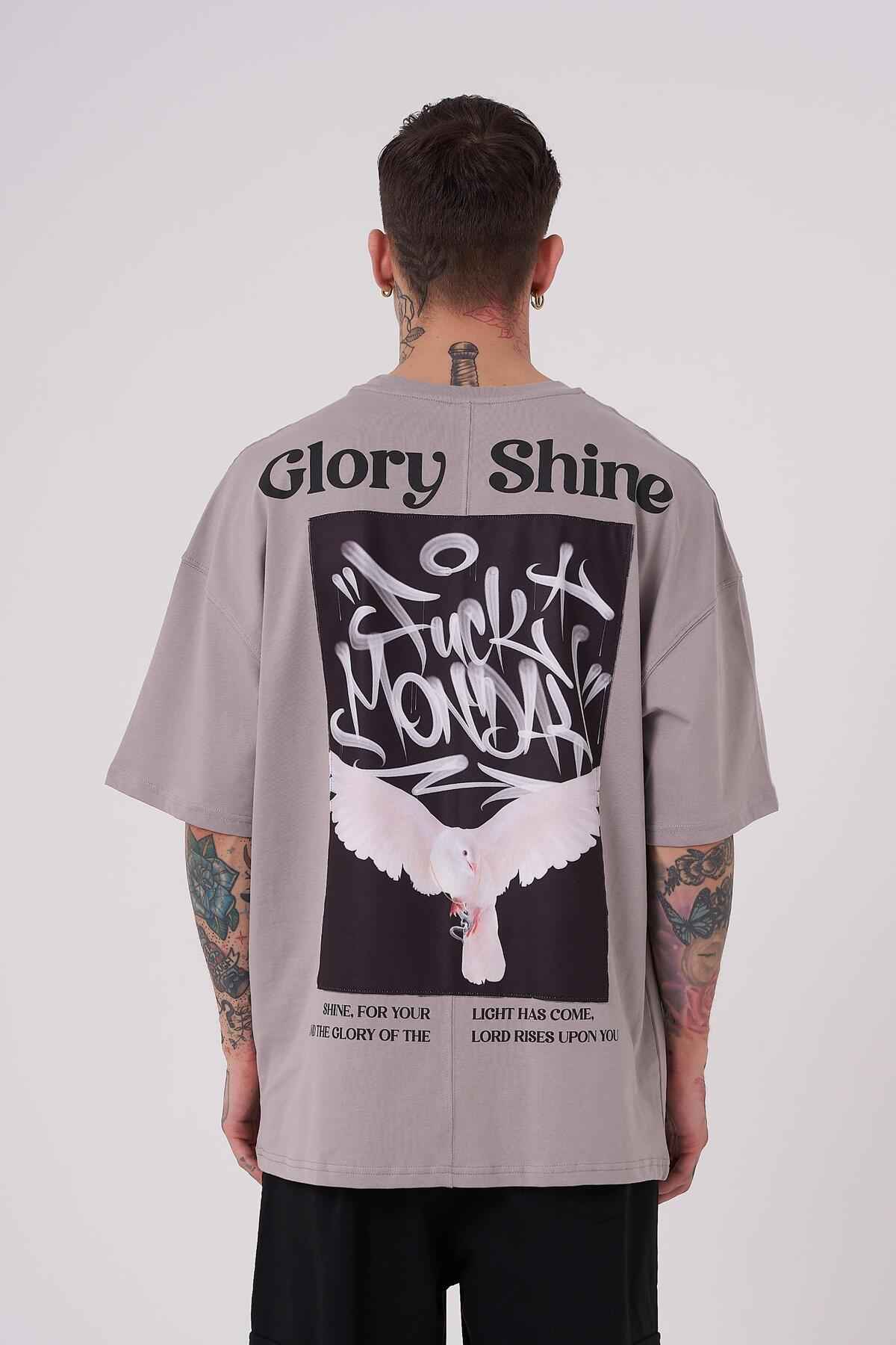 تیشرت مردانه گلوری شاین چاپ سایز بزرگ یخی خاکستری