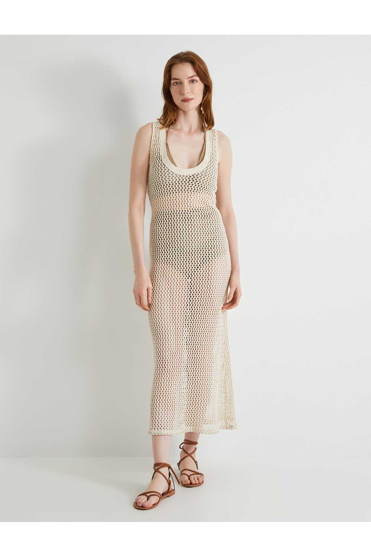 بند های ضخیم یقه V-لباس میدی روباز