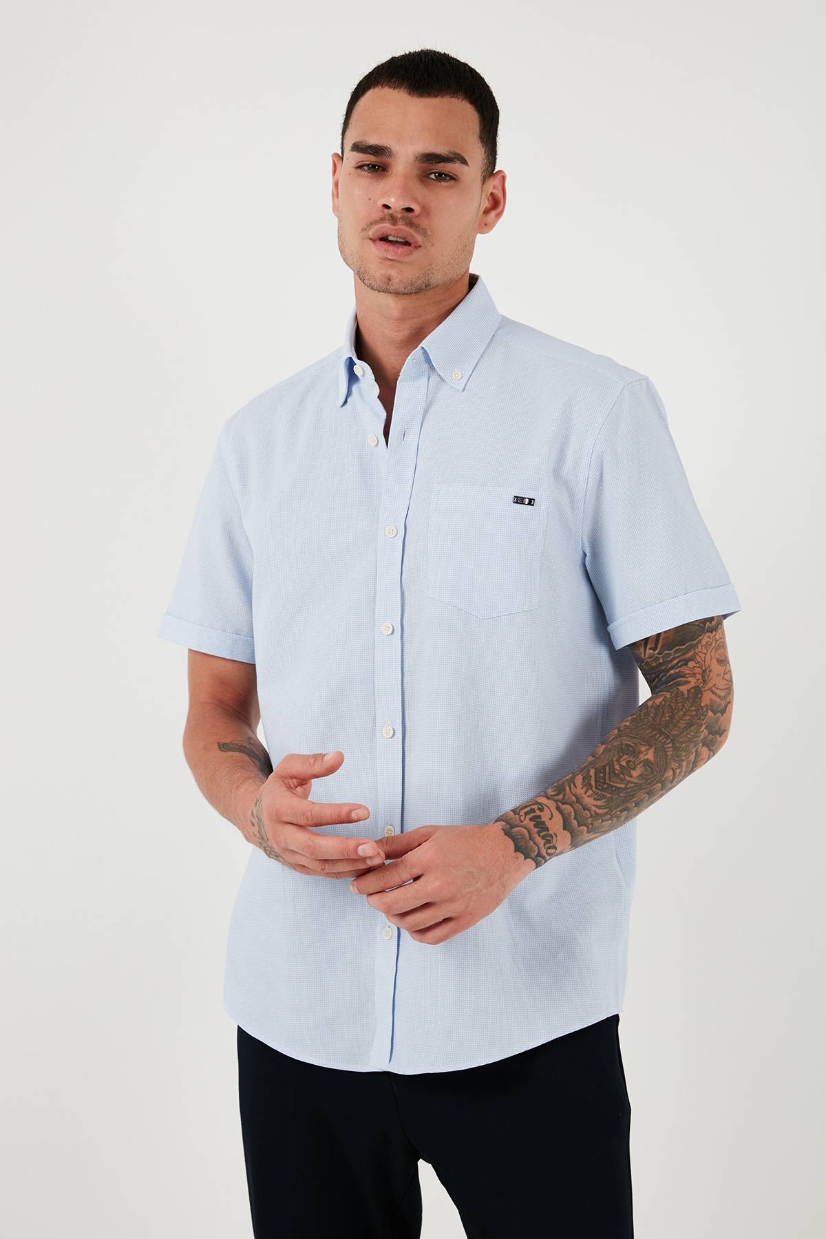 پایه. پیراهن تک جیبی پولو کتن راحت فیت پیراهن مردانه