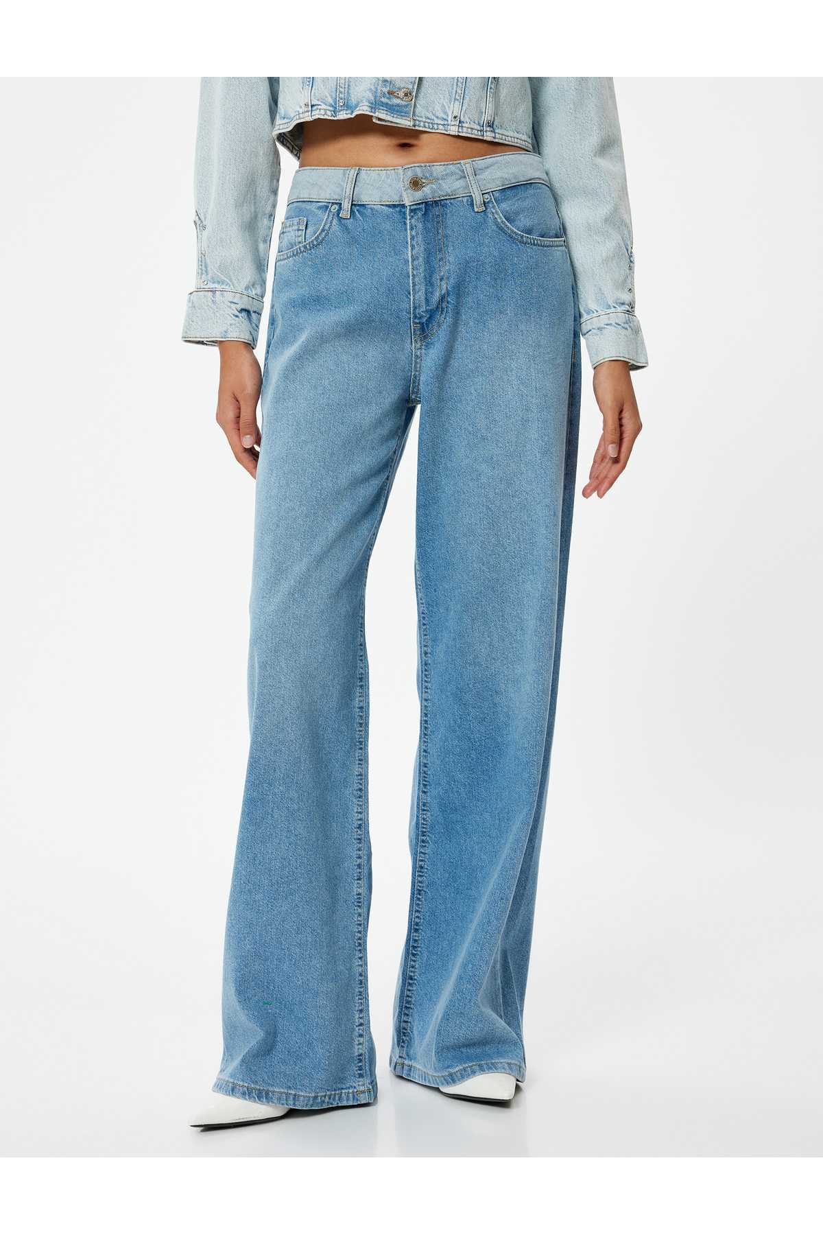 شلوار جین گشاد با دکمههای کمری استاندارد - جین ساق گشاد بیانکا