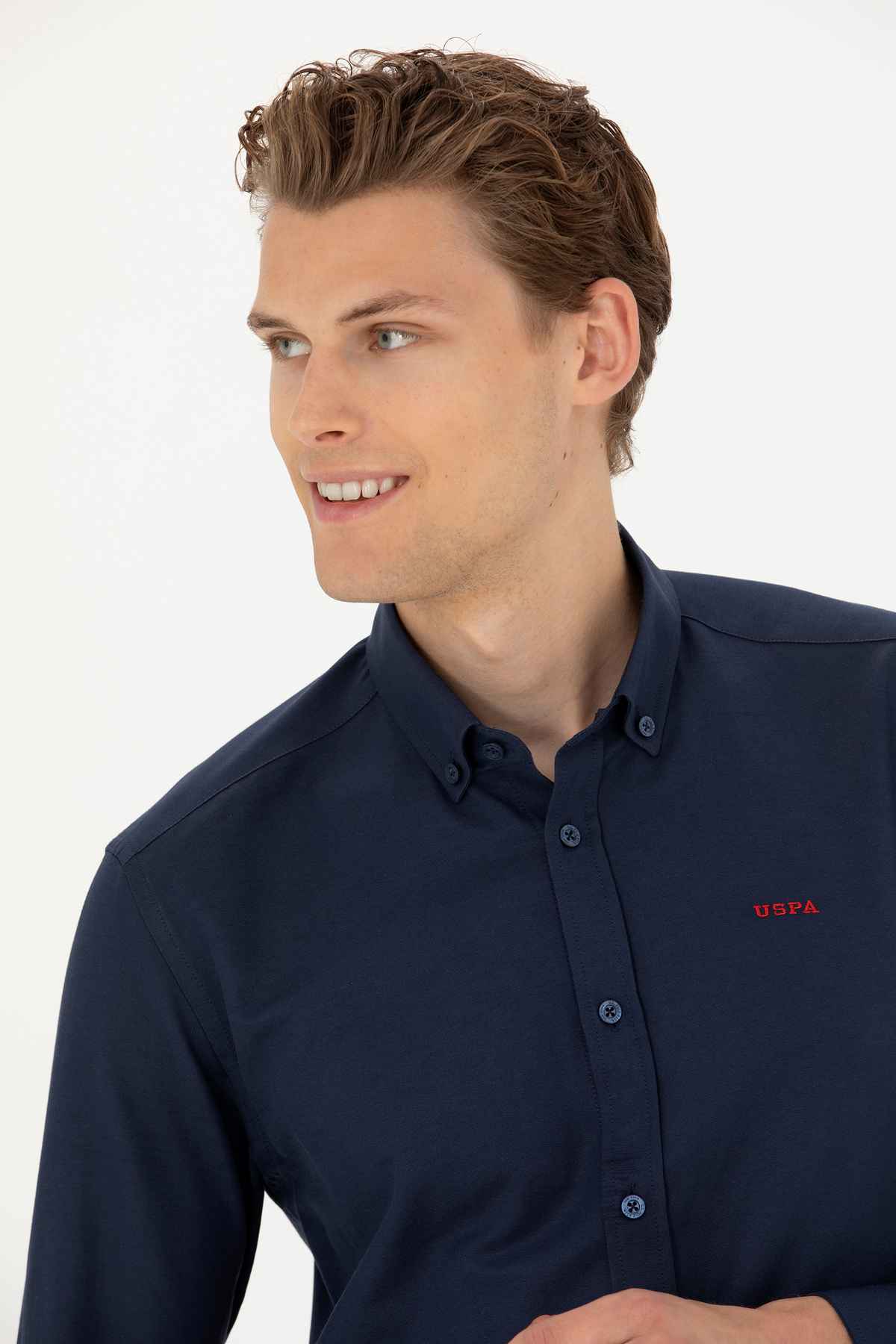 پیراهن پایه آستین بلند آبی سرمه ای مردانه 50277266-VR033