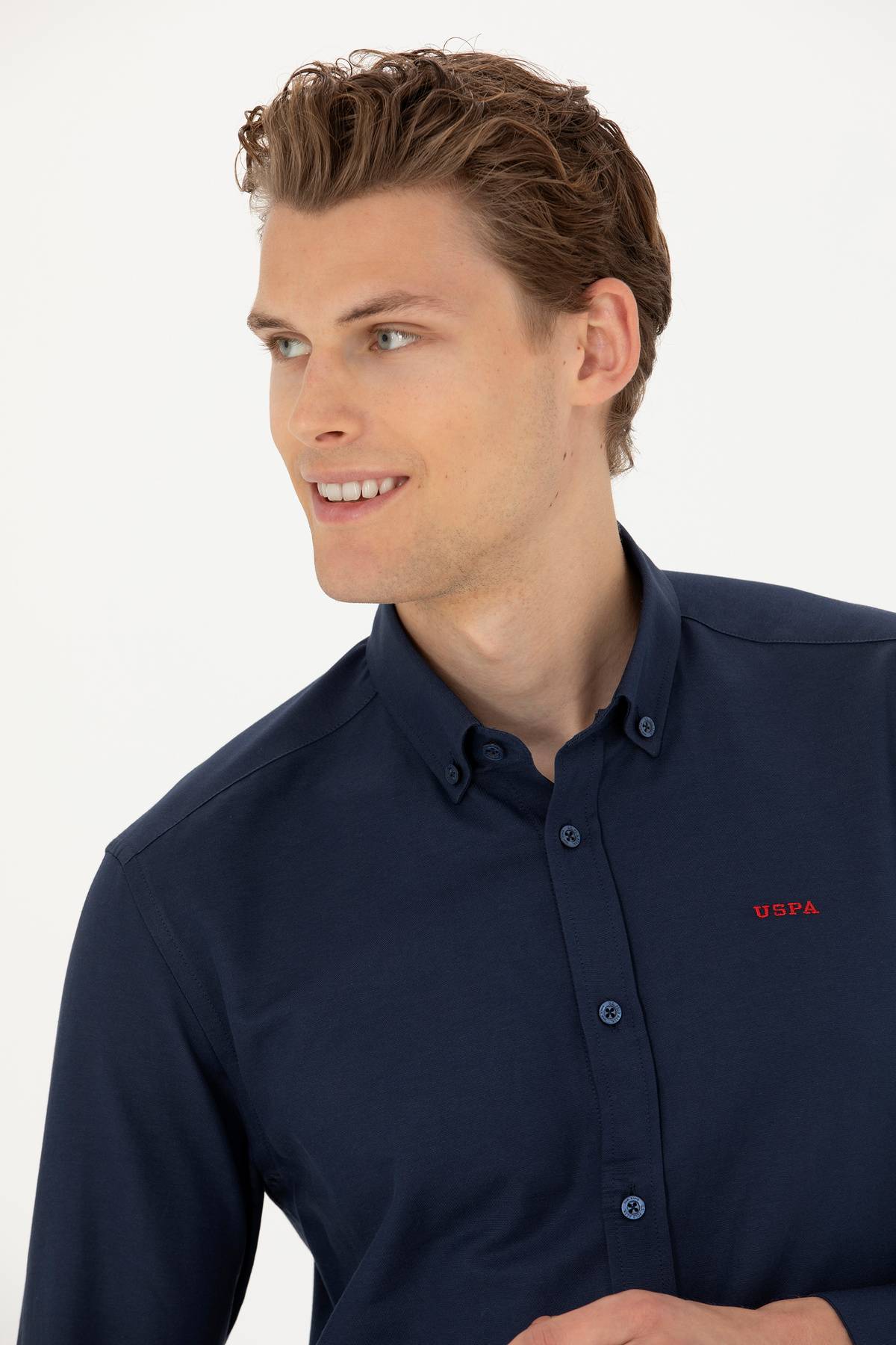 پیراهن پایه آستین بلند آبی سرمه ای مردانه 50277266-VR033