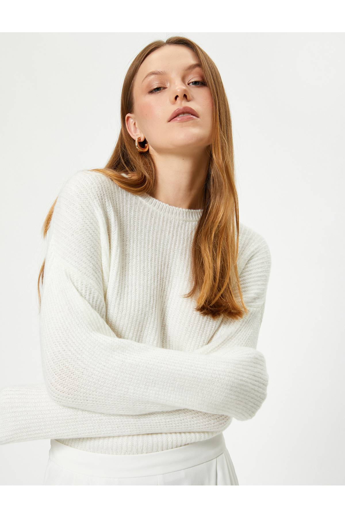 یقه آستین بلند ژاکت بافتنی پایه