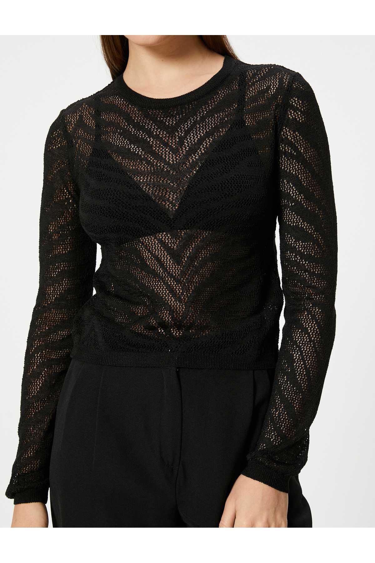 یقه آستین بلند ژاکت بافتنی روباز