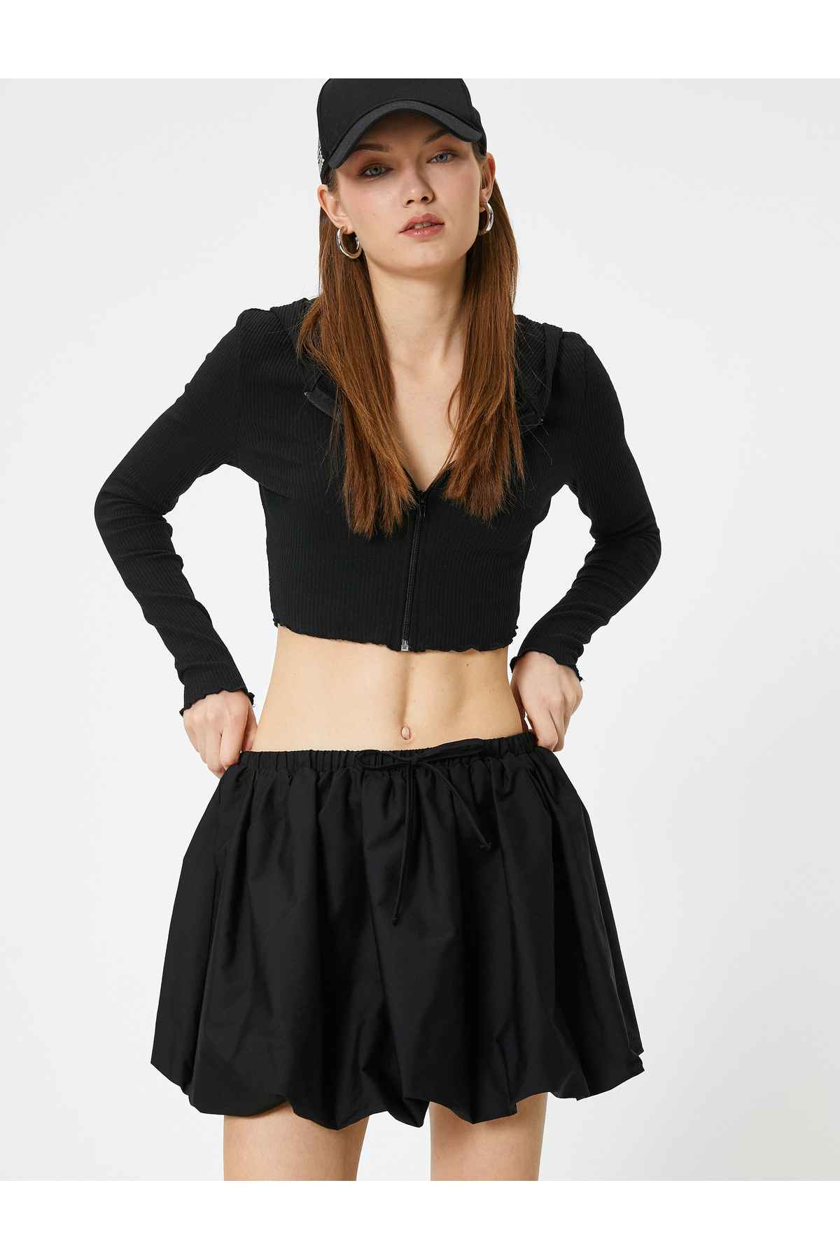 Crop Hooded زیپ ژاکت کش باف پشمی آستین بلند Slim Fit