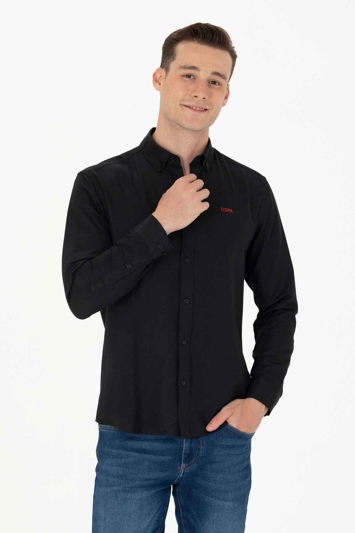 پیراهن پایه آستین بلند آبی سرمه ای مردانه 50277266-VR033