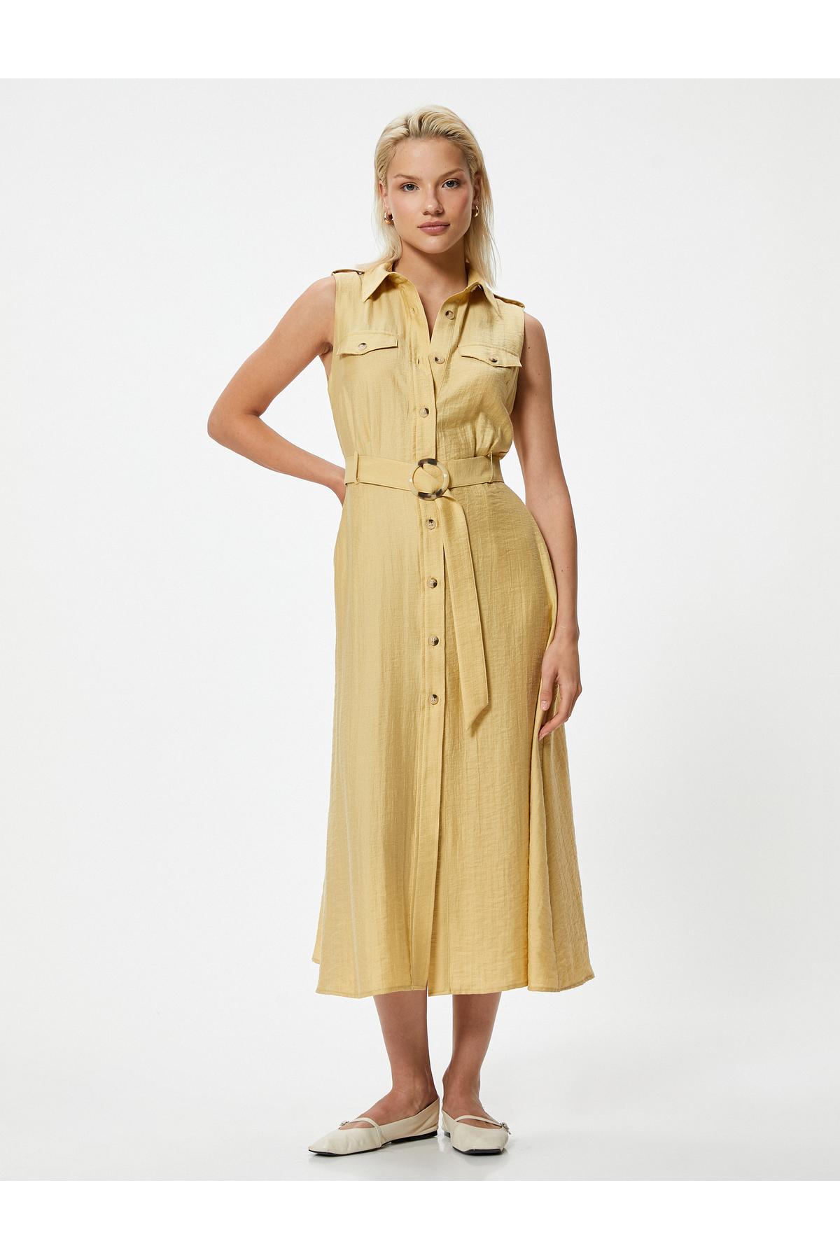 پیراهن بلند بدون آستین با پارچه لیوسل کمربند