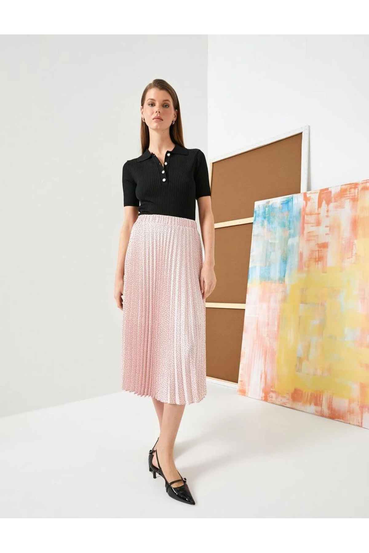 دامن میدی چین دار کمر معمولی خال خالی