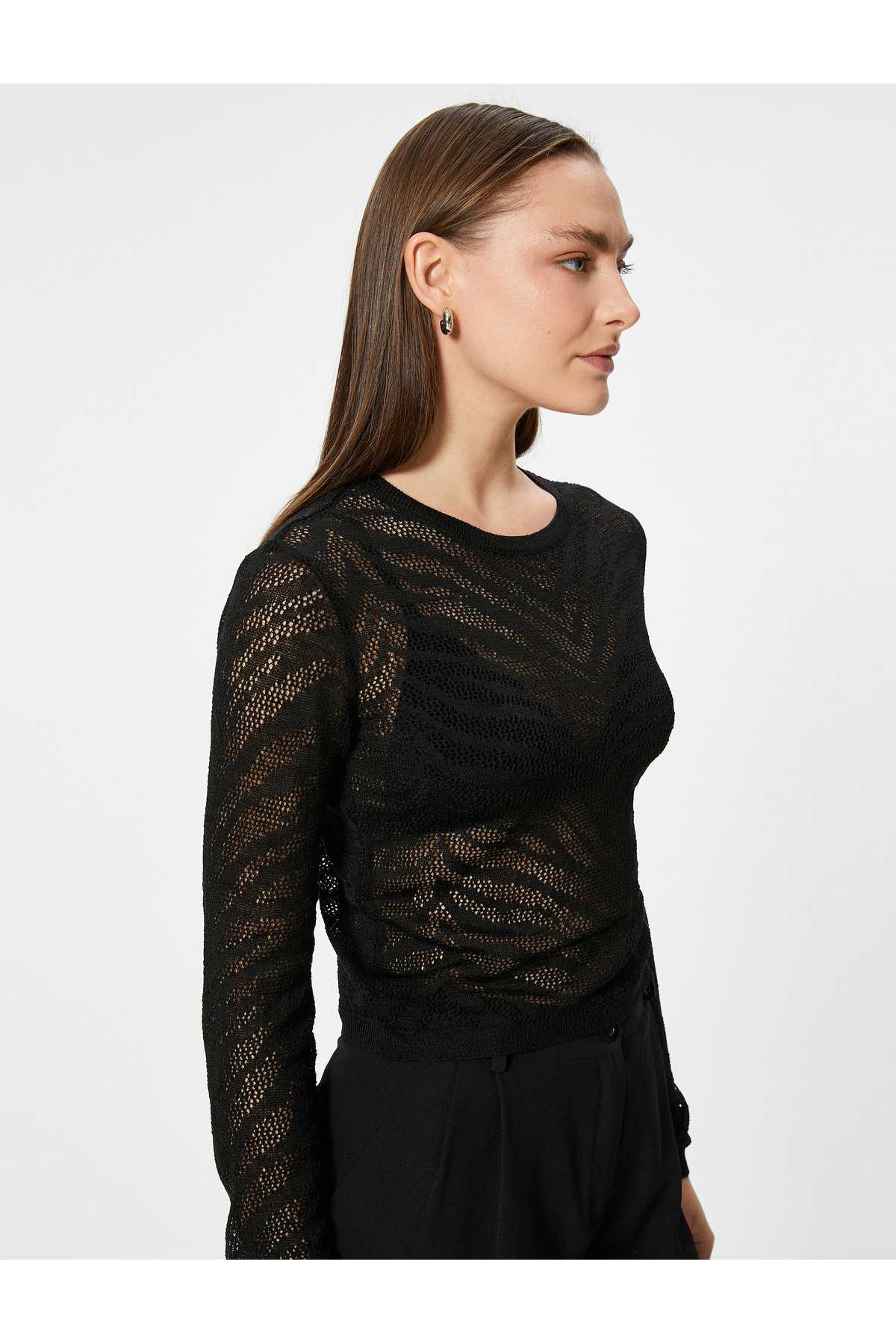 یقه آستین بلند ژاکت بافتنی روباز