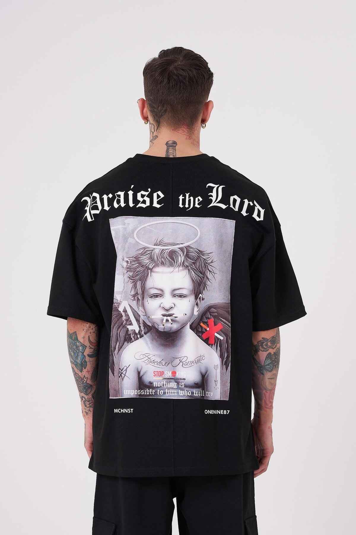 تیشرت مشکی سایز بزرگ مردانه با چاپ فرشته بد