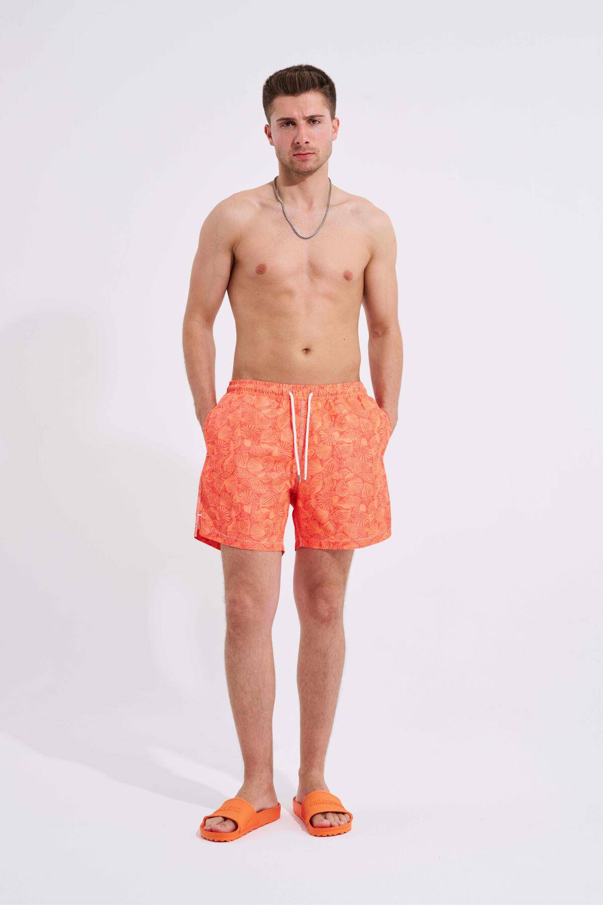 شلوار شنای نارنجی پرینت ماهی مردانه