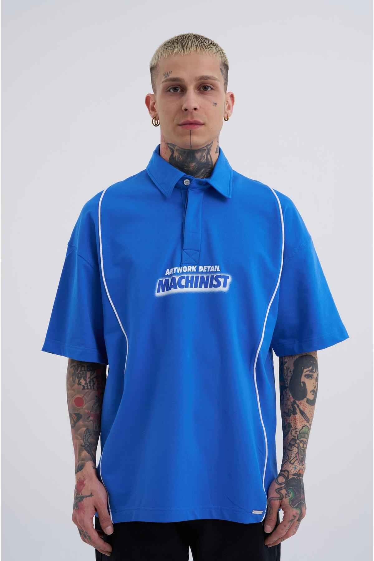 تیشرت یقه پولو یقه اکرو مردانه کنتراست چاپ شده