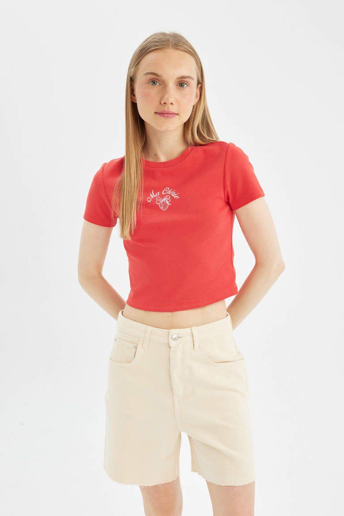 تیشرت آستین کوتاه آجدار چاپی خنک D3434ax24hsrd93