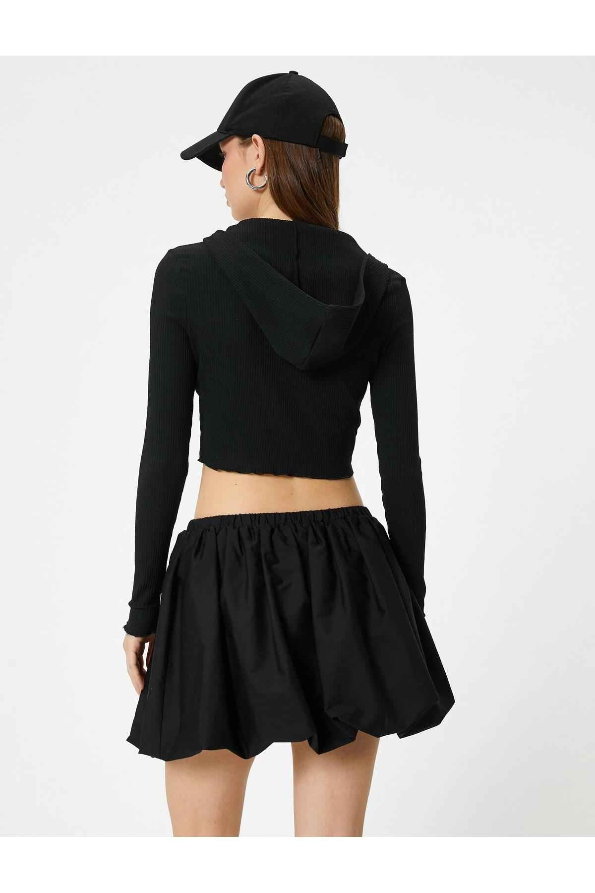 Crop Hooded زیپ ژاکت کش باف پشمی آستین بلند Slim Fit