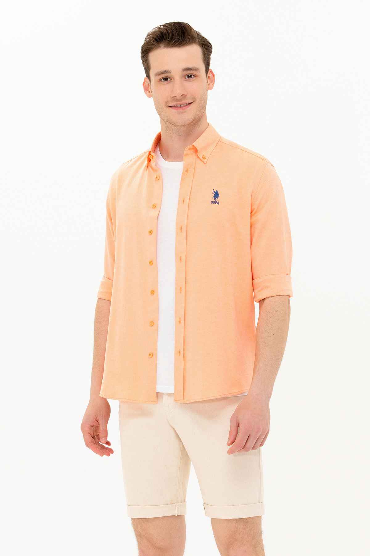 پیراهن پایه آستین بلند آبی روشن مردانه 50262932-VR003