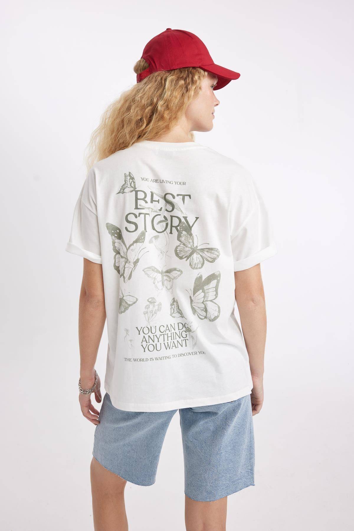 تیشرت آستین کوتاه چاپ شده با یقه فیت سایز بزرگ