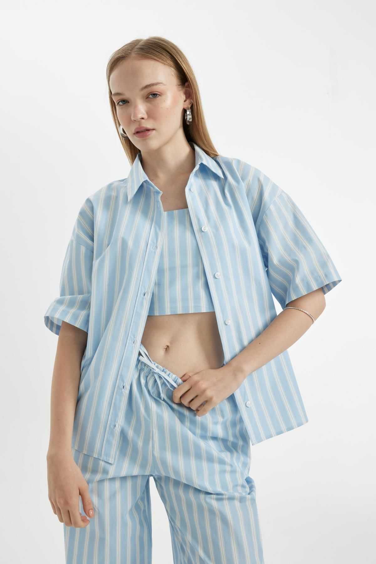 پیراهن آستین کوتاه پوپلین با سایز بزرگ