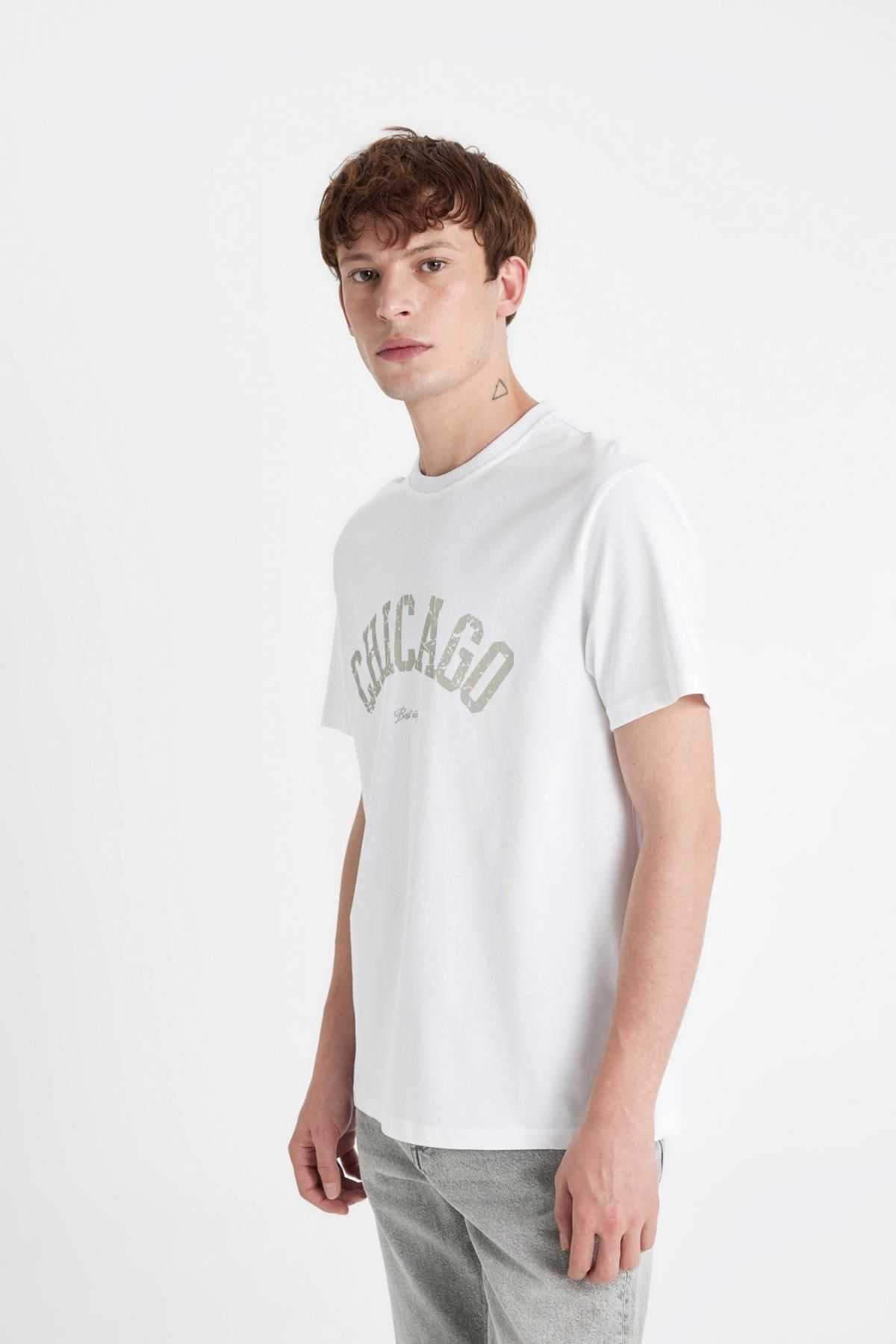 تیشرت آستین کوتاه یقه پرینت معمولی