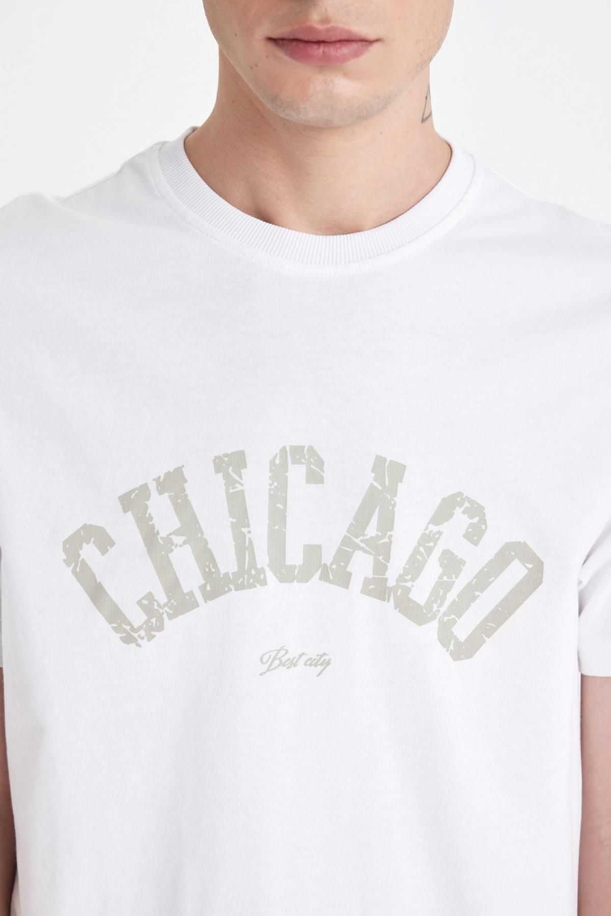 تیشرت آستین کوتاه یقه پرینت معمولی