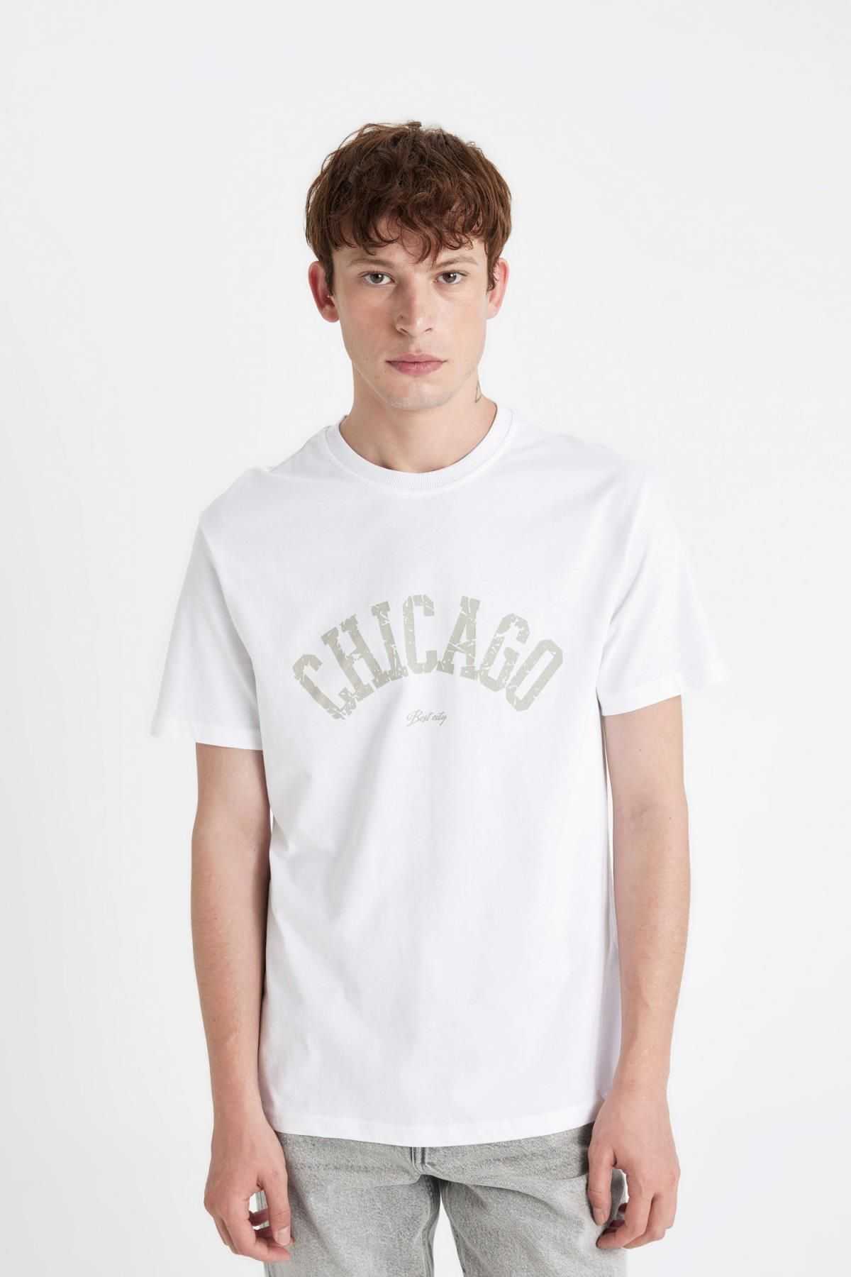 تیشرت آستین کوتاه یقه پرینت معمولی