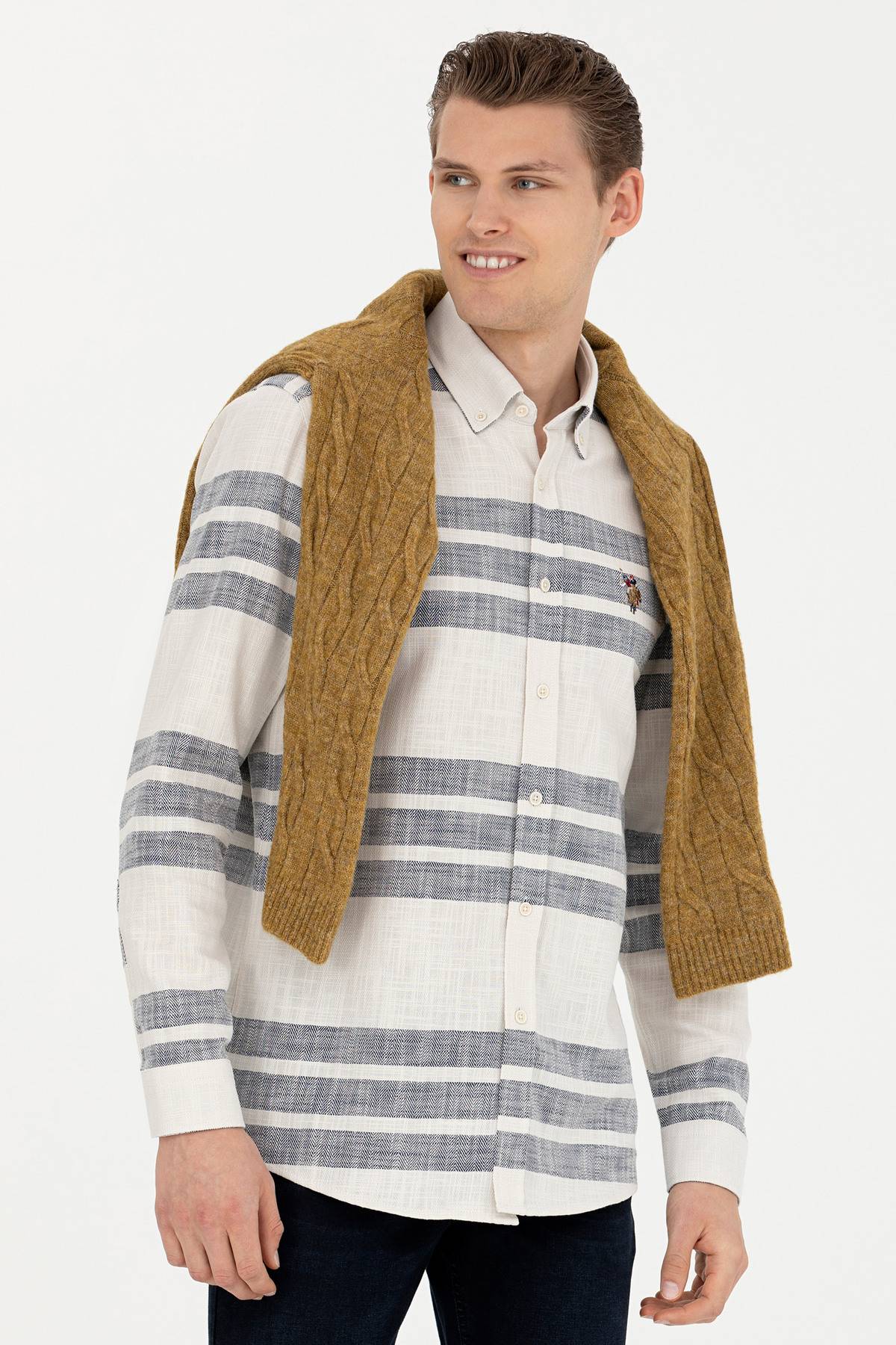 پیراهن آستین بلند مردانه سنگی 50272448-VR049