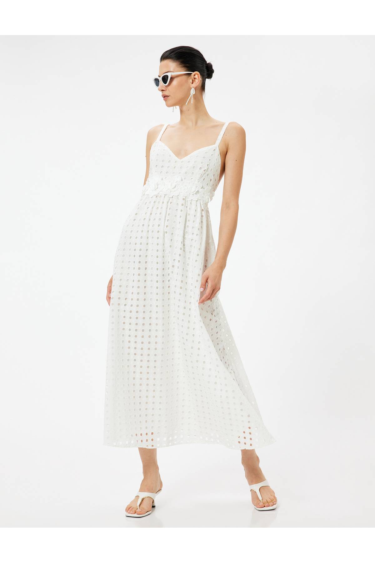 بنددار لباس گوش ماهی بلند طرح گل با جزئیات خط A خط دامن آستر