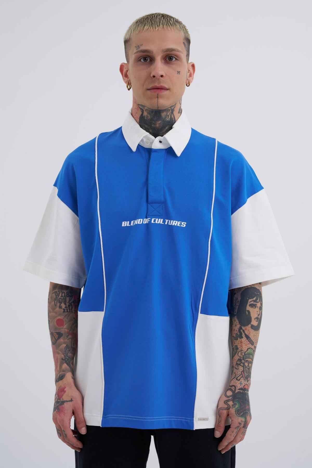 تیشرت اکرو سبز پولو چاپ لوله و کنتراست مردانه