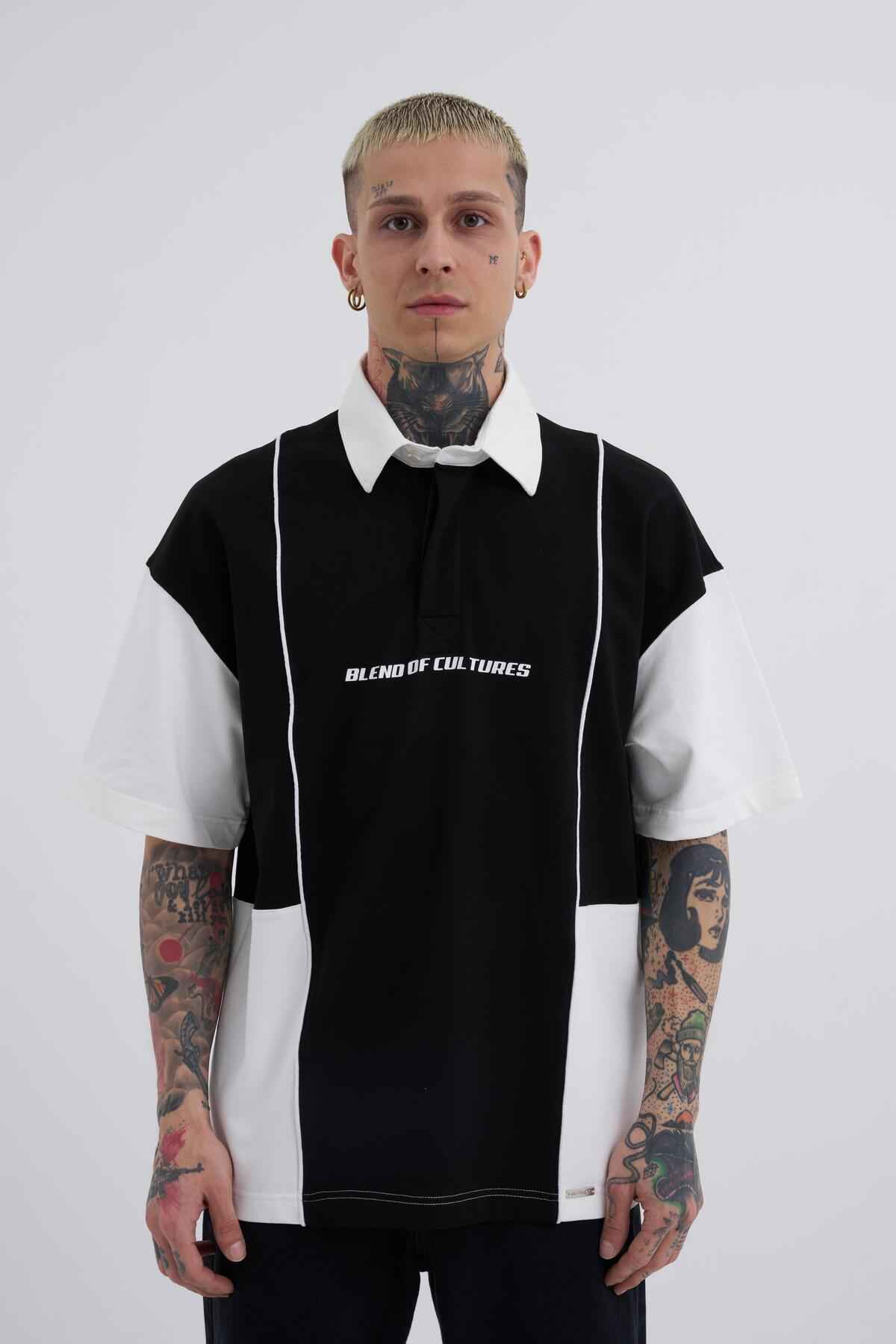 تیشرت اکرو سبز پولو چاپ لوله و کنتراست مردانه