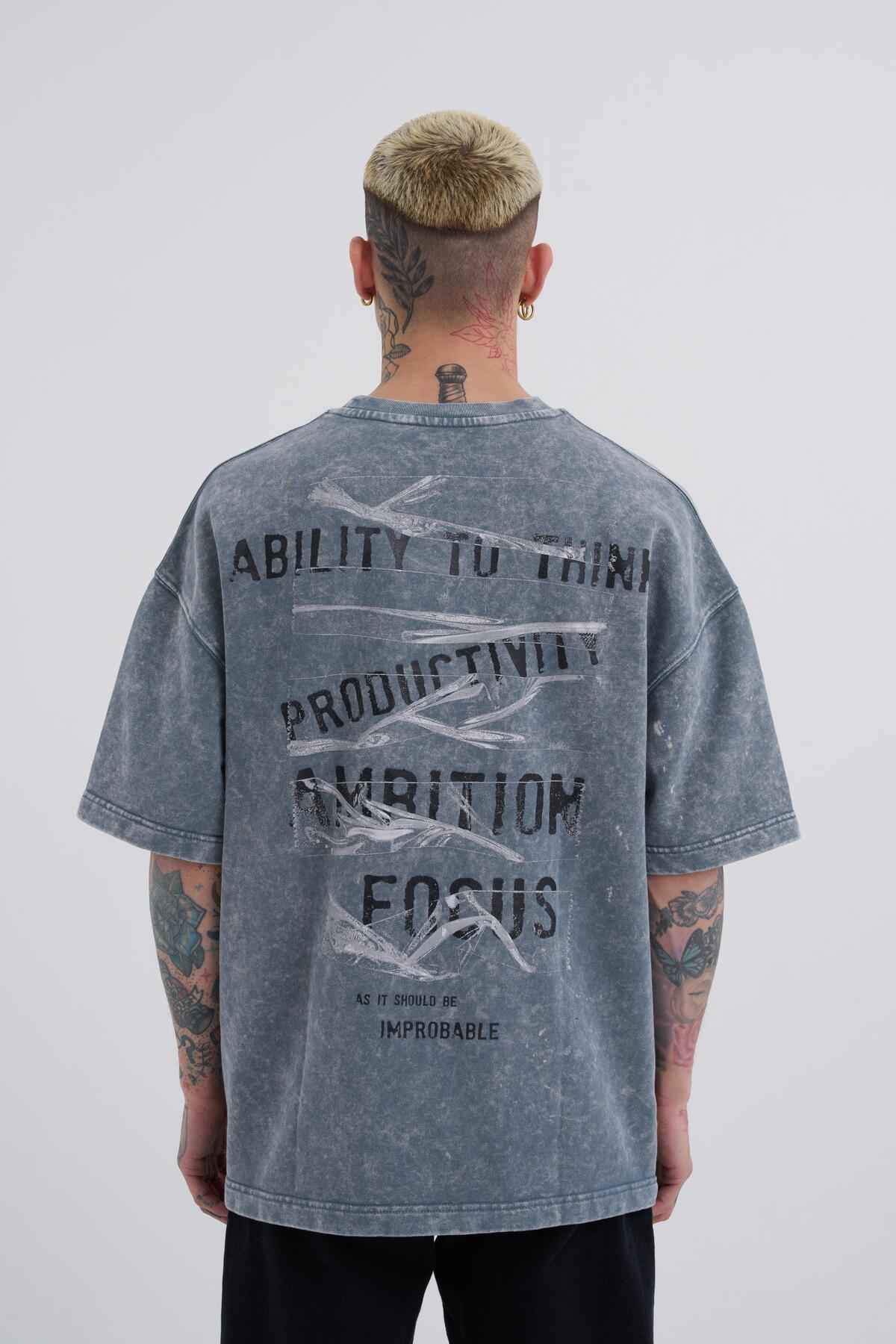 تیشرت ابری آسفالت چاپ نوار شسته مردانه