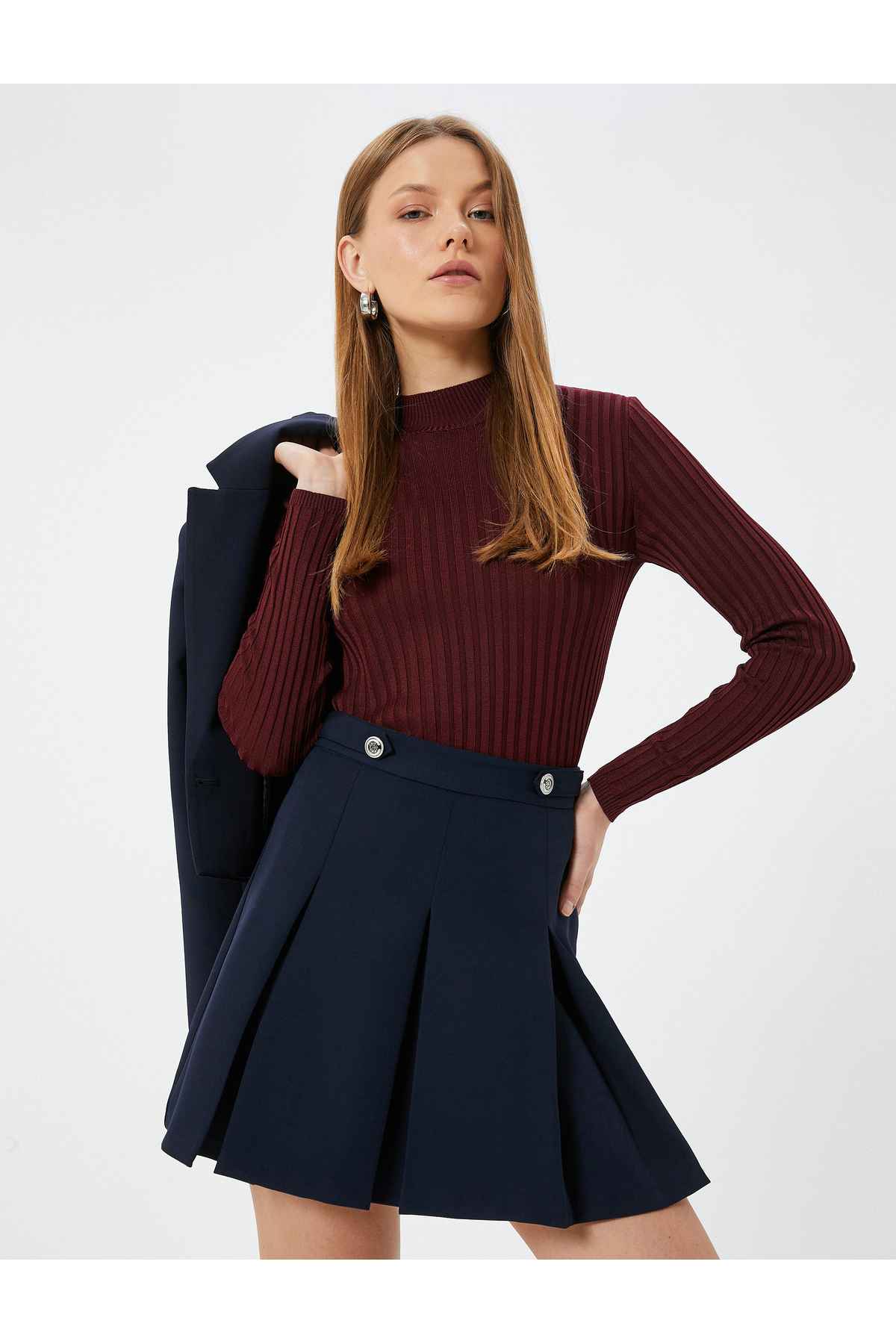 ژاکت بافتنی یقه بلند آستین بلند باریک