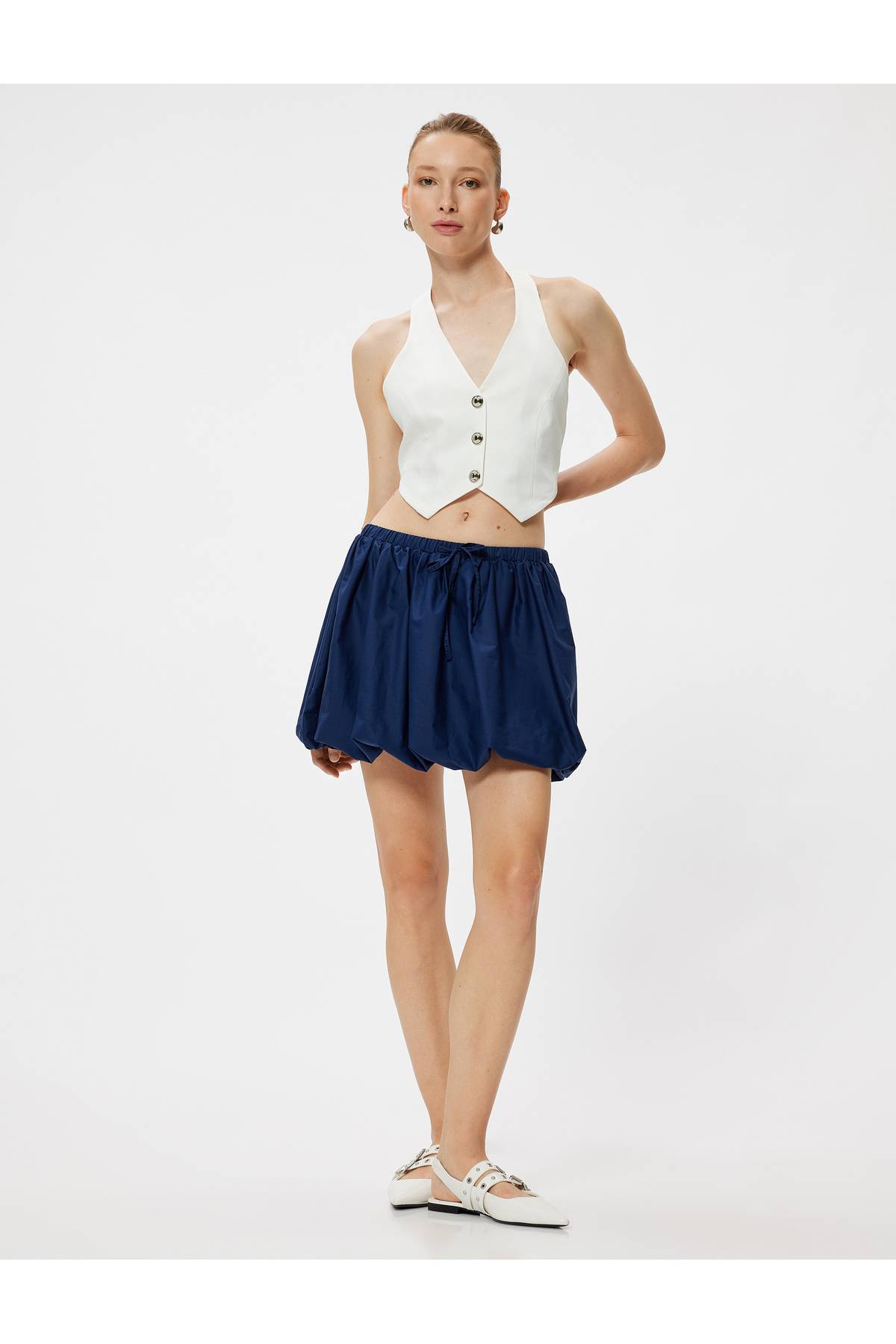 دامن بادکنکی کوتاه کمربند نخی