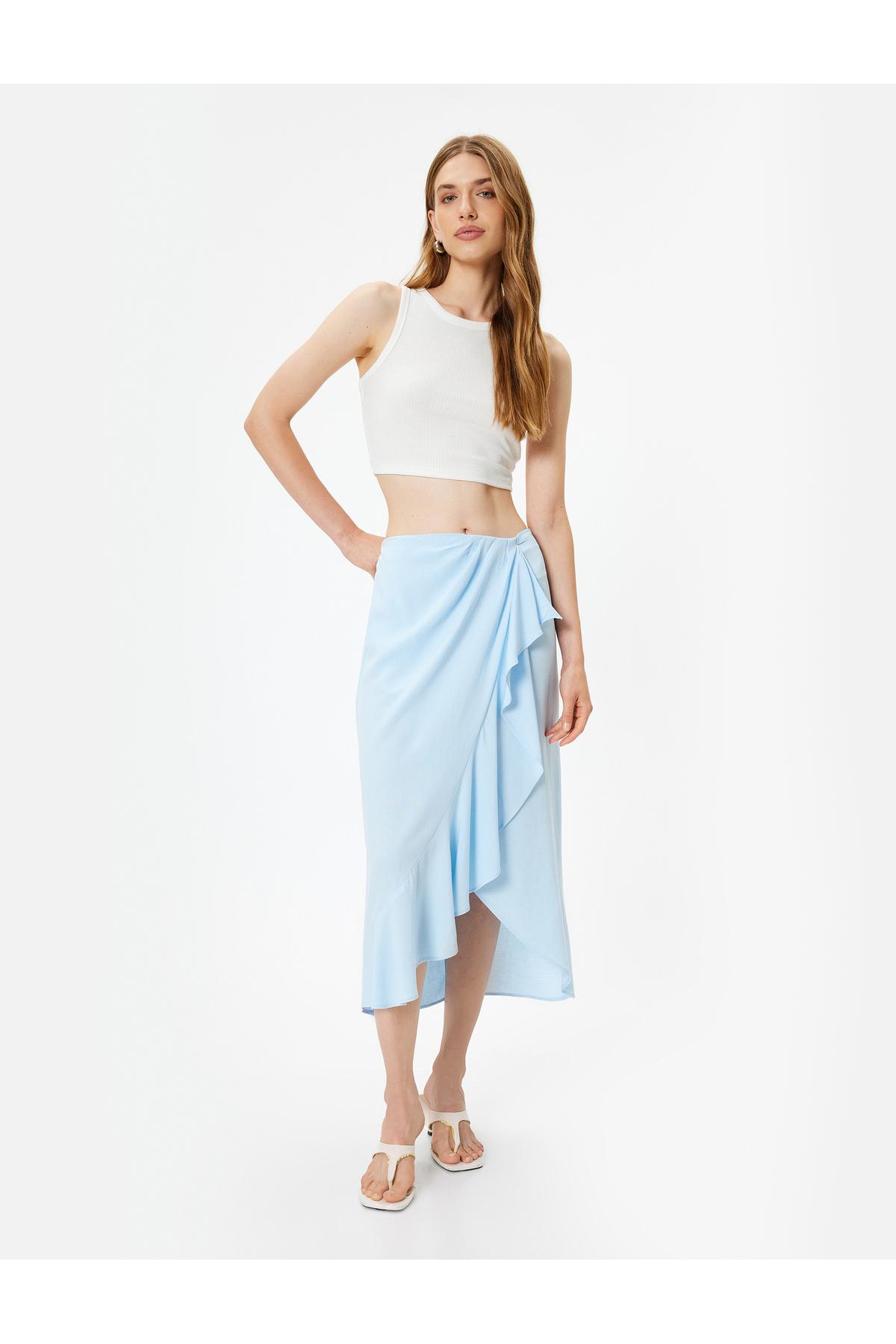 ترکیب کتانی نامتقارن دو سینه بلند دامن رفل