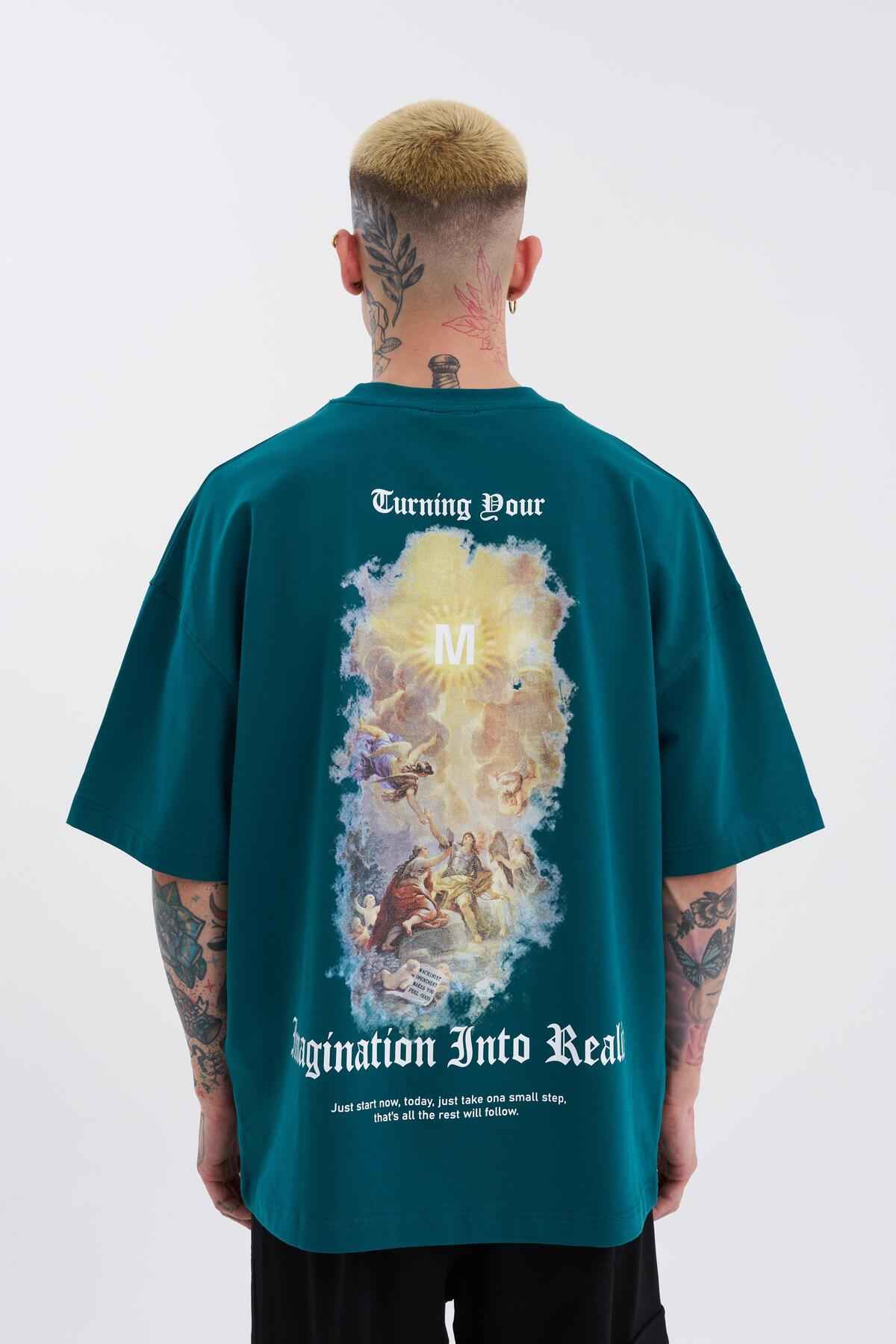 تیشرت آبی سایز بزرگ چاپ شده مردانه که تصور شما را برمی انگیزند