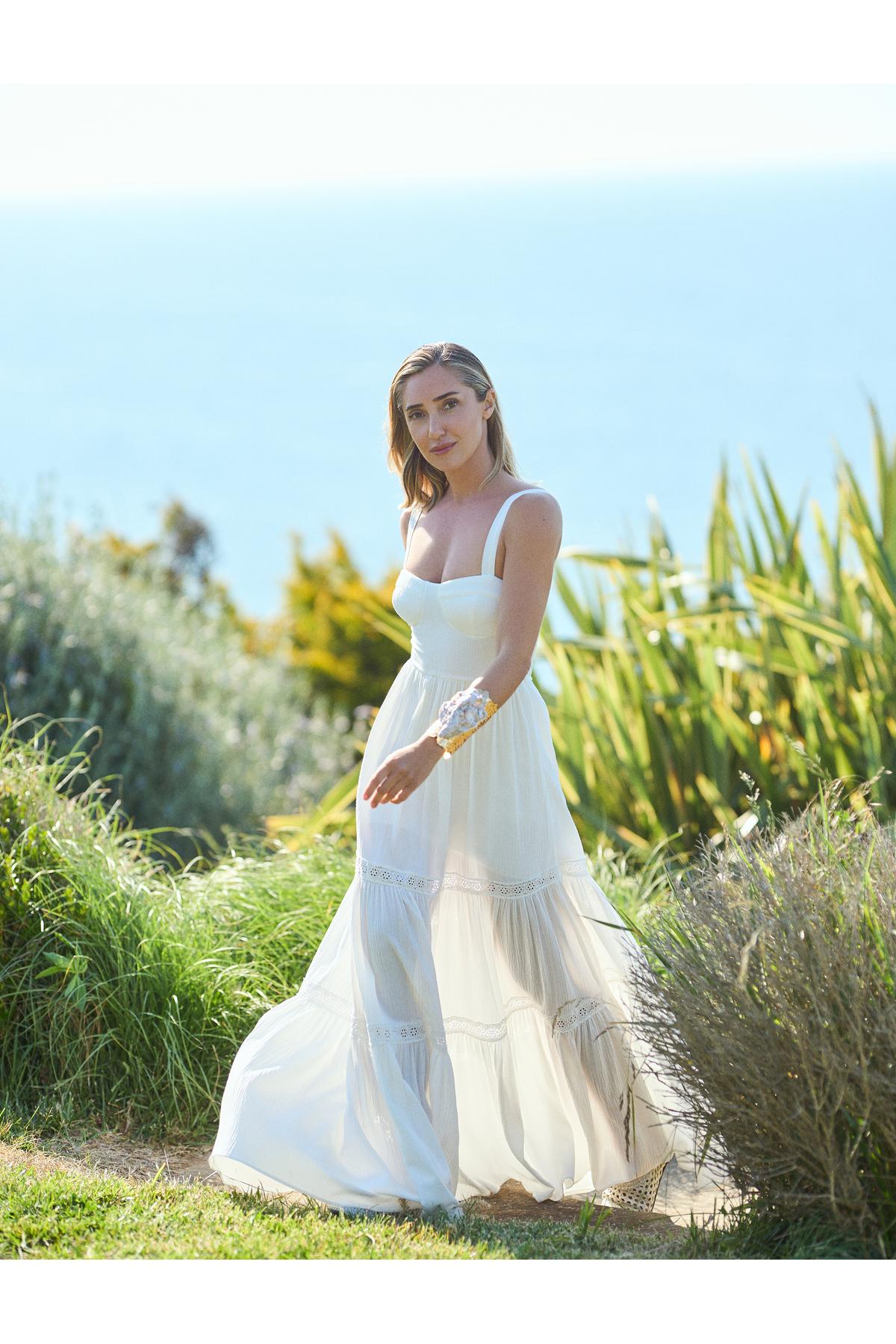 X Şahika Ercümen - لباس پسرانه میدی فیستو با یقه قلب مفصل دار آویز ضخیم با آستر