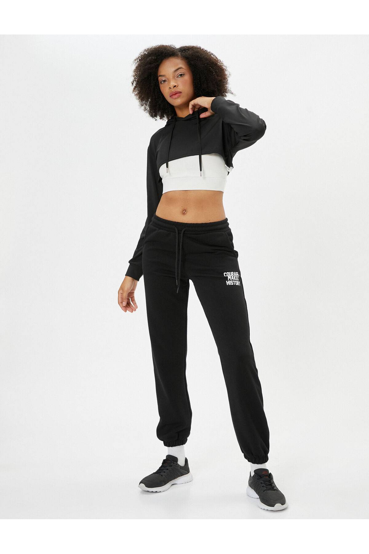 شلوار گرمکن Jogger چاپ دقیق جیب کراوات کمر بلند با تناسب راحت