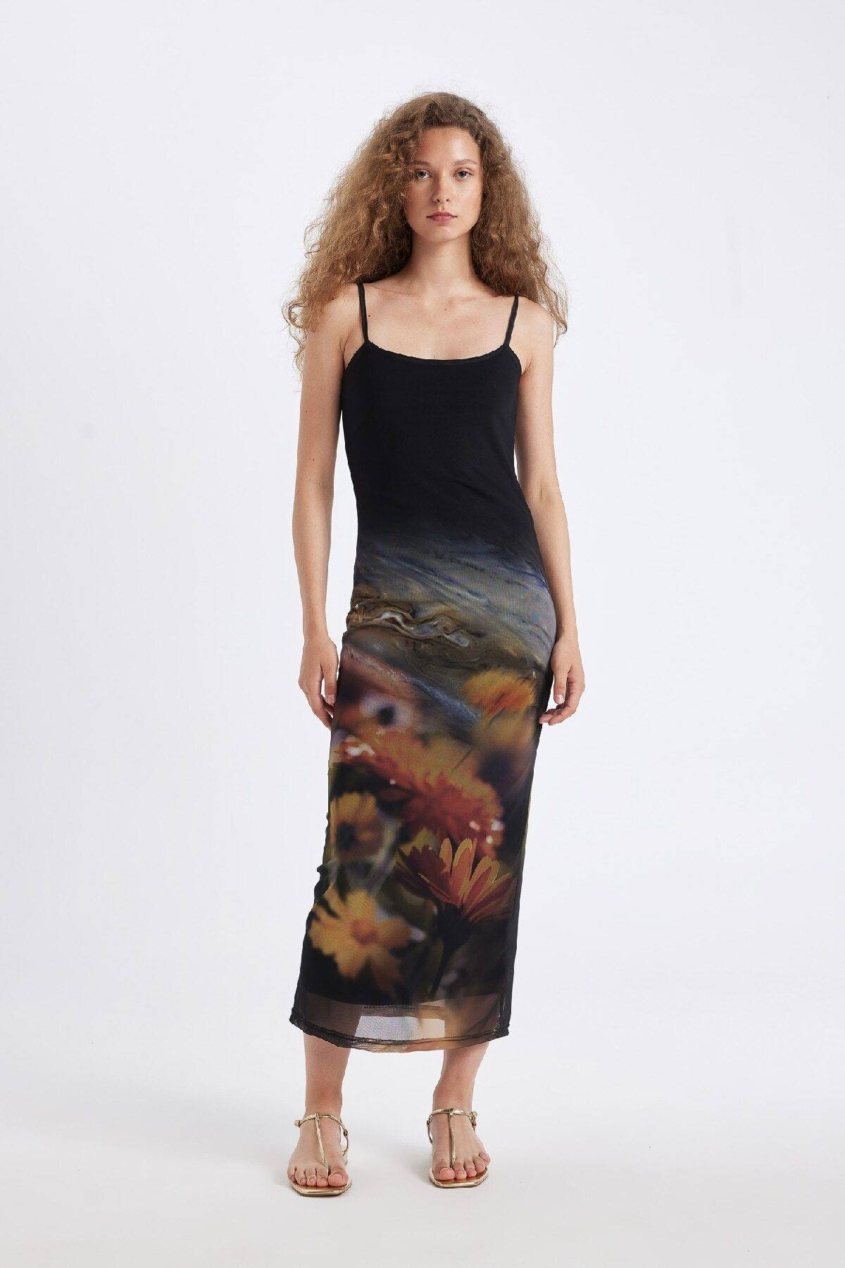 لباس ماکسی بند توری طرح دار بادیکن