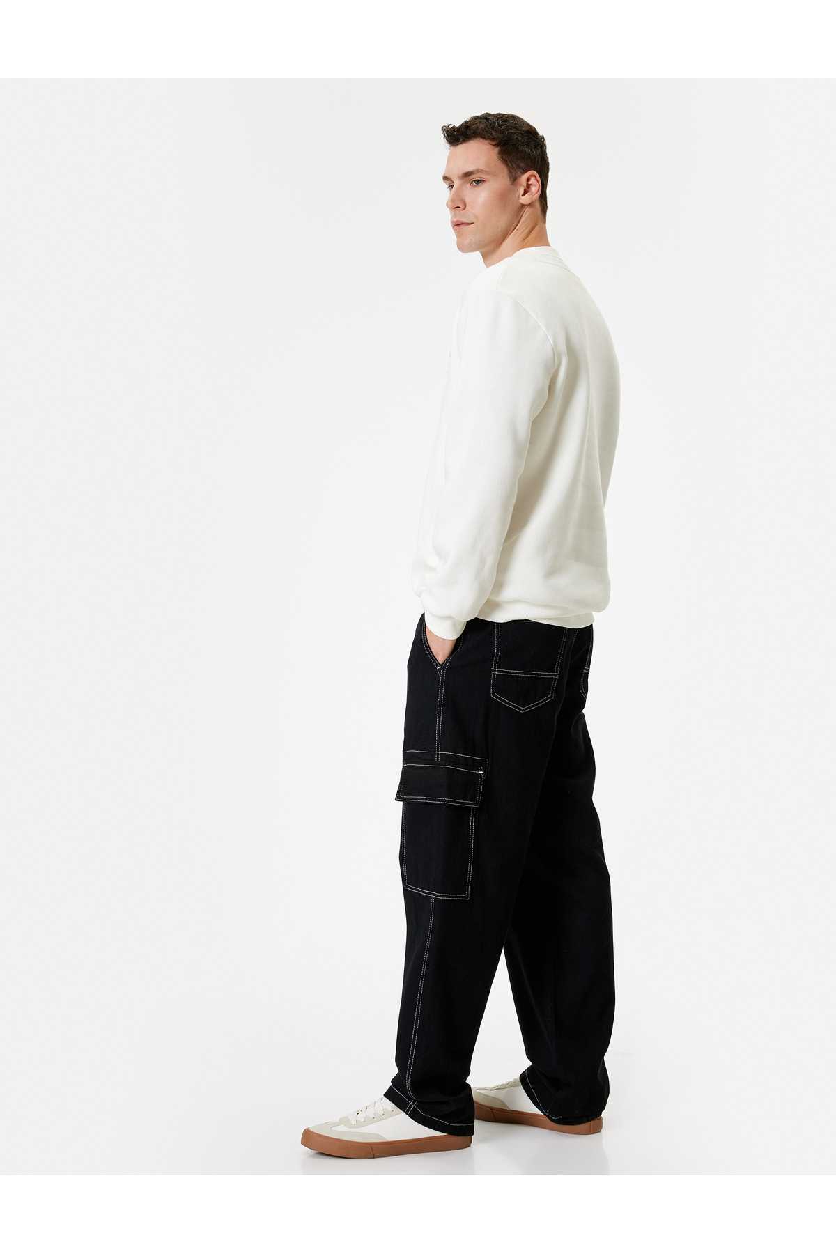 شلوار جین باری سایز جیبی با جزییات پنبه ای