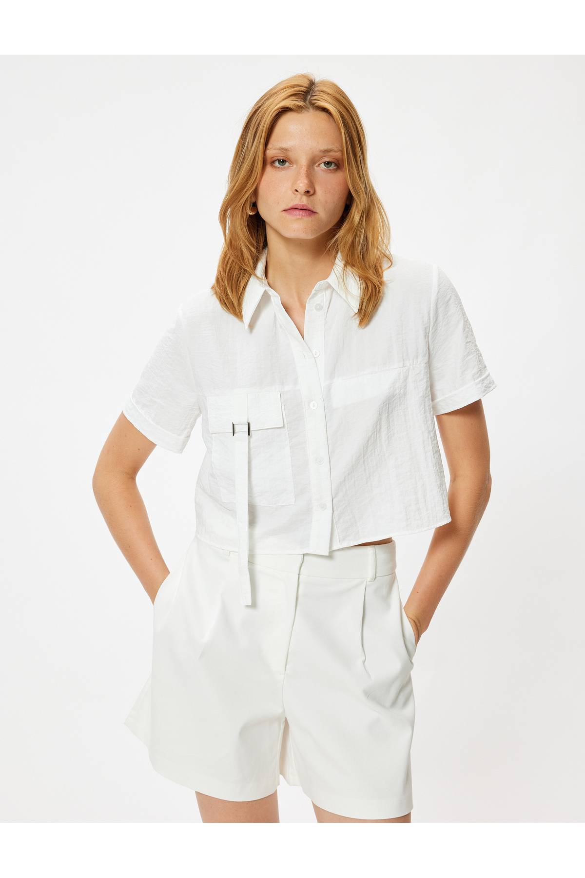 جیب شلوار آستین کوتاه برش بافت با جزئیات