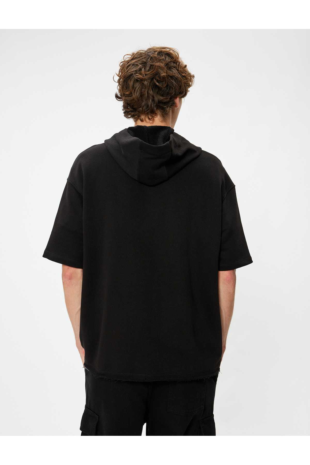 تیشرت سایز بزرگ با آستین کوتاه کانگورویی ترکیبی جزئی از پنبه