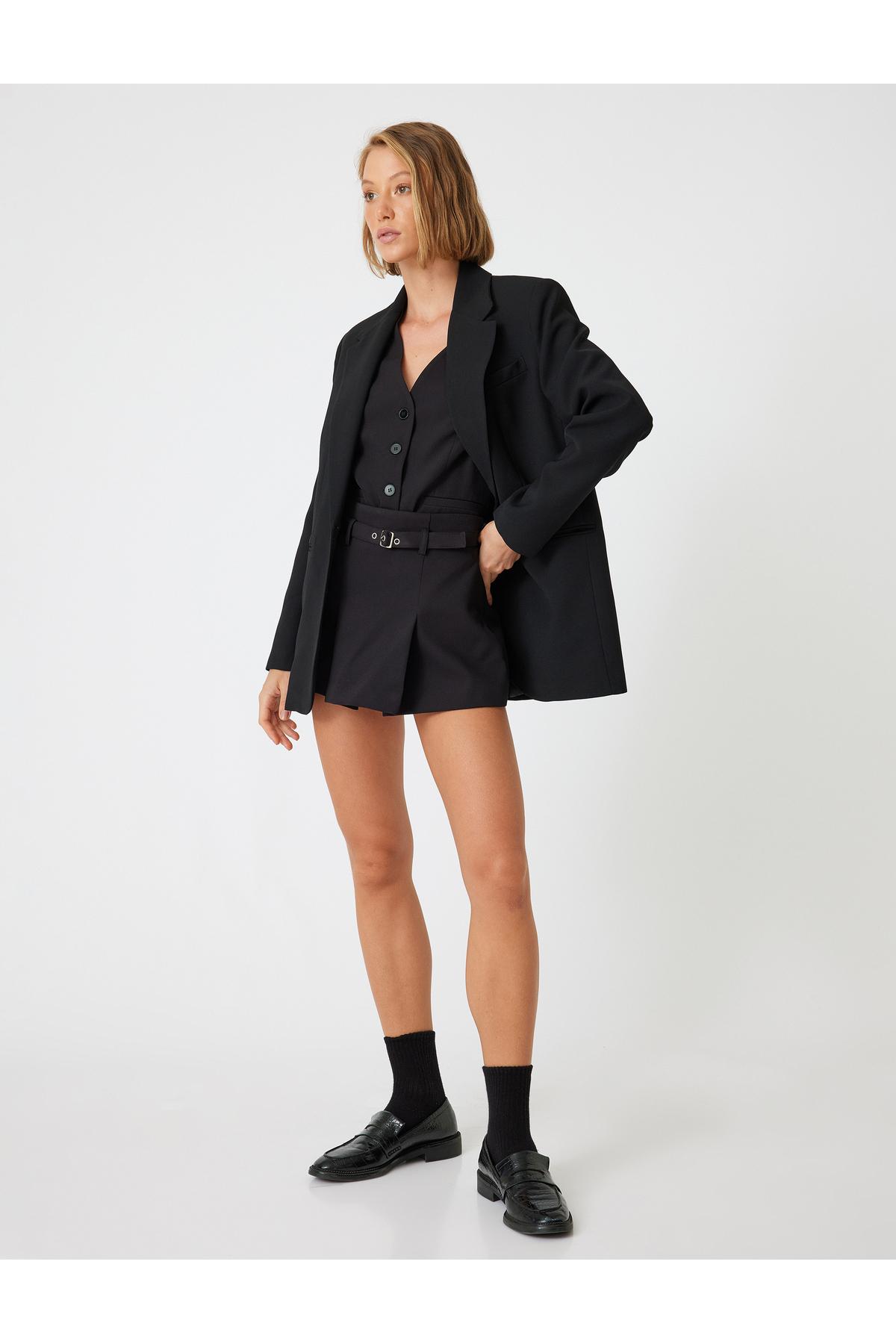 کمربند کوتاه دامن کوتاه چین دار با جزئیات کمر بالا